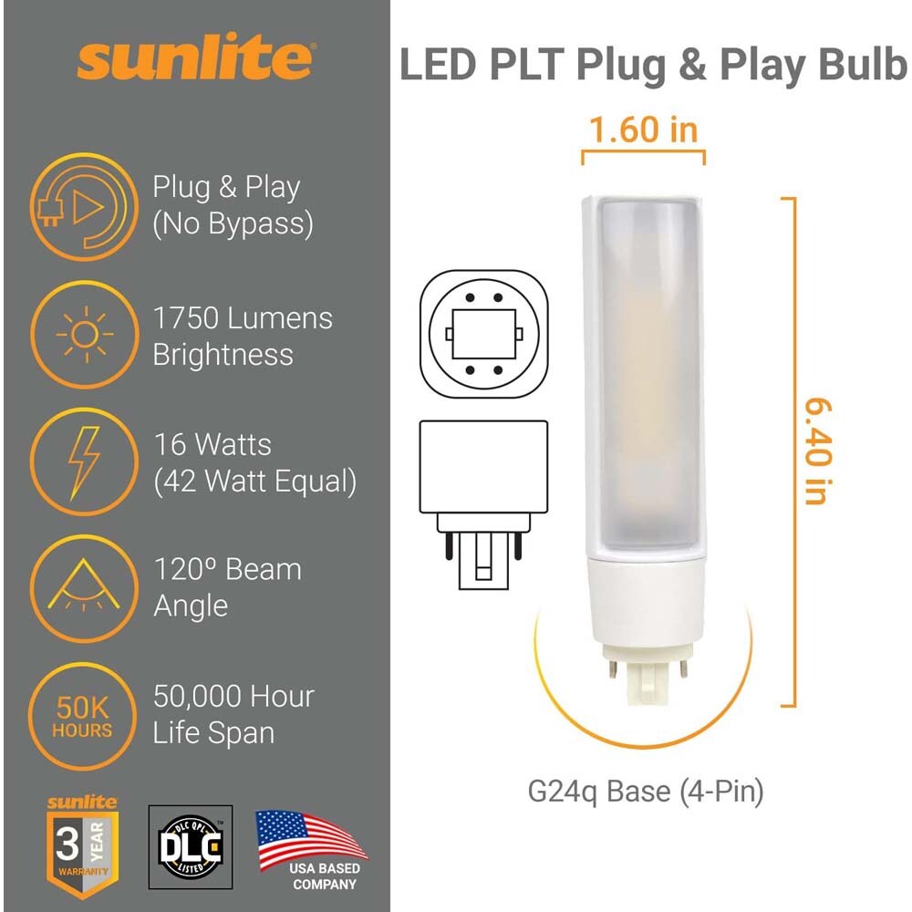 Sunlite 16w LED Plug & Play PL Horizontal Bulb G24q 3500K Ballast Dependent