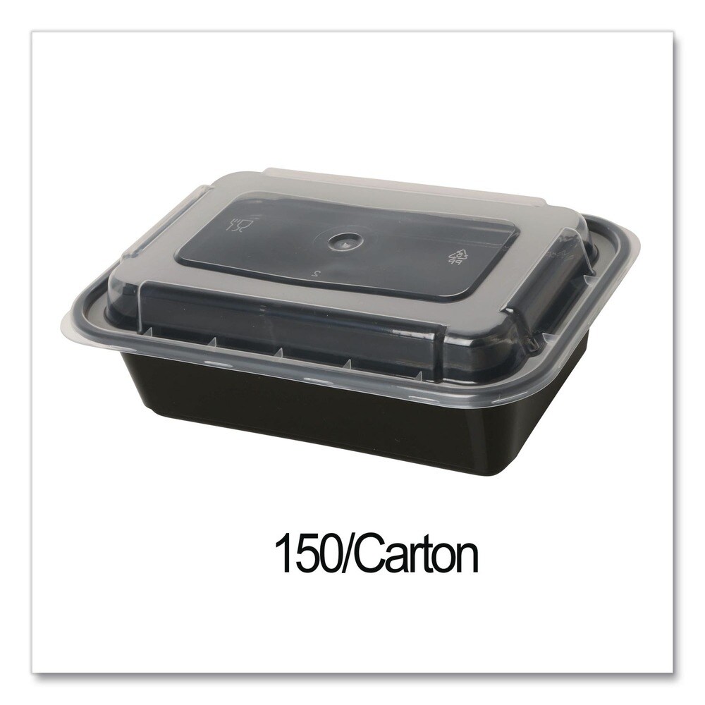 GEN 7.48 in. x 5.03 in. x 2.04 in. 16 oz. Plastic Microwavable Food Container with Lid - Rectangular Black/Clear (150/Carton)