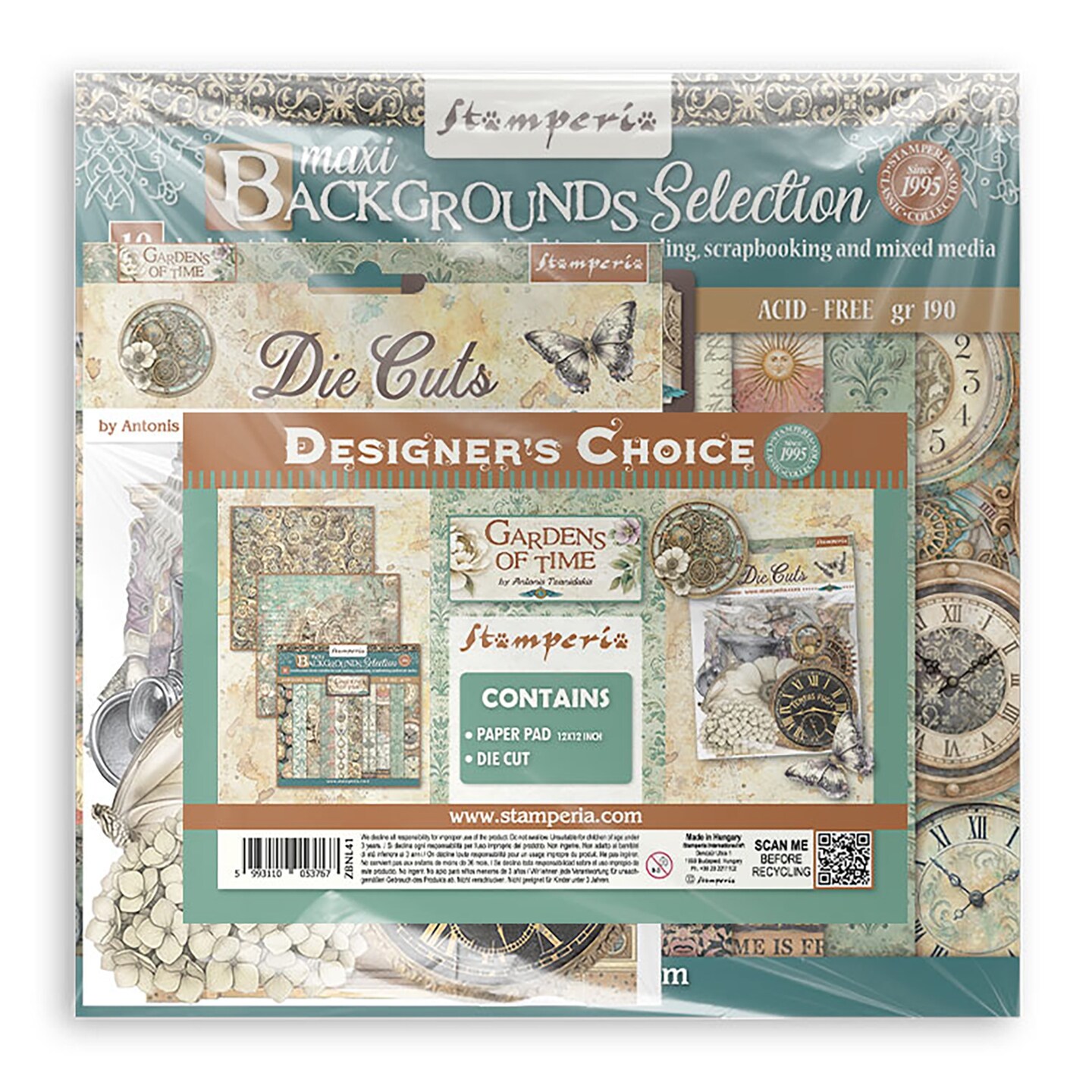 Stamperia Bundle Scrapbooking Pad and Die Cuts-Gardens of Time