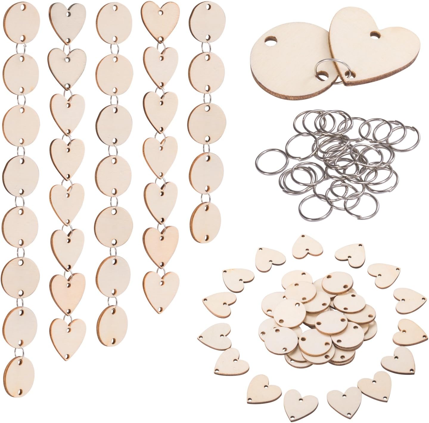 200 Pieces in Total, Wooden Circles Wooden Heart Tags (Set 1) 3.9 x 2 x 1.2 inches