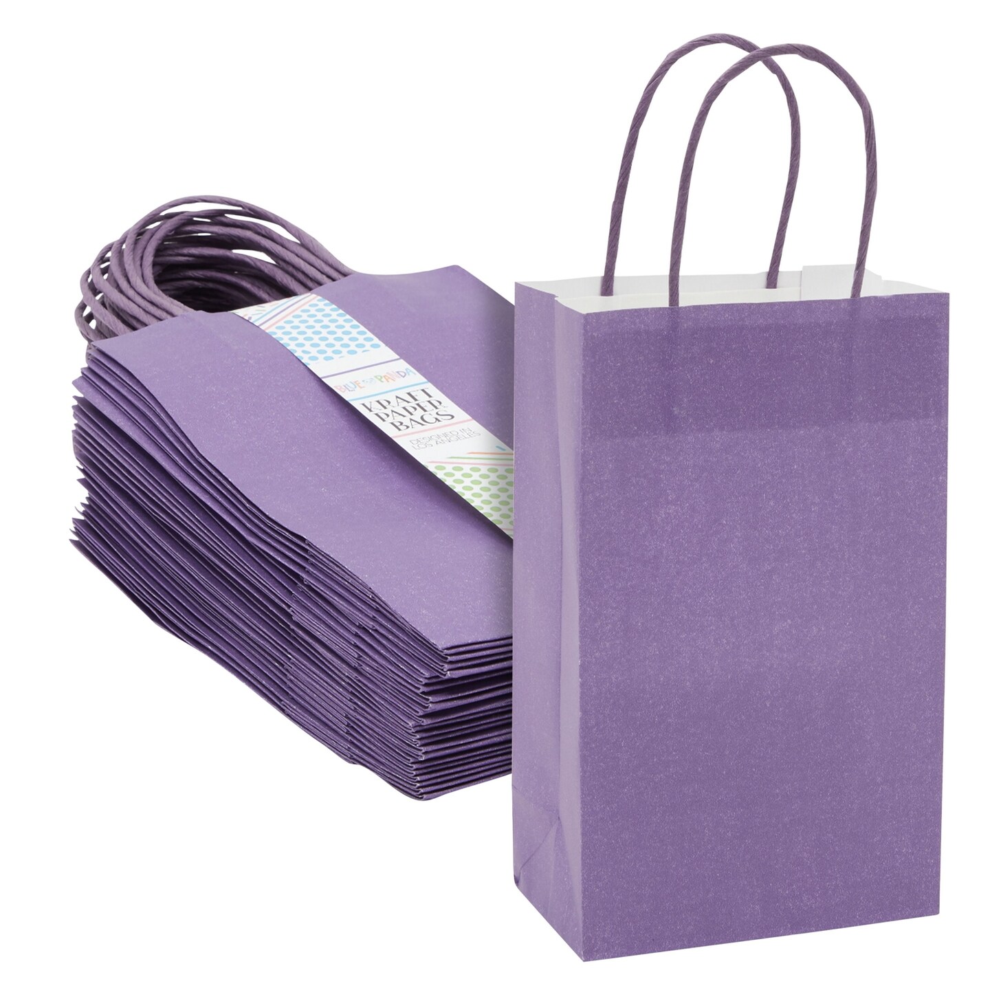 25-Pack Purple Gift Bags With Handles, 5.5x3.2x9-Inch Paper Goodie Bags For Party Favors And Treats, Birthday Party Supplies, Color: Purple
