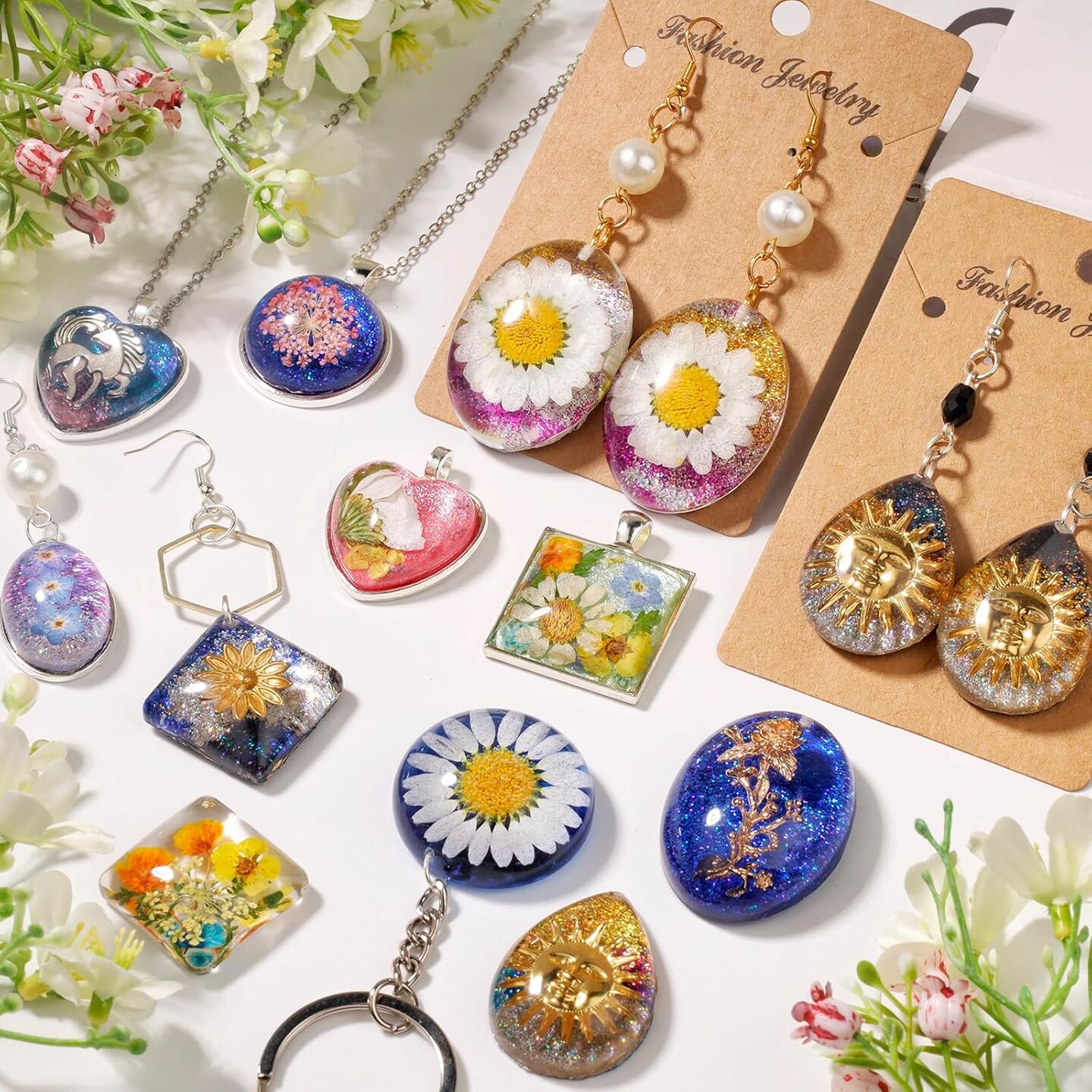 LET&#x27;S RESIN Cabochon Gems Resin Molds, 36 Cavities Thicker&#x26;Shiny UV Resin Molds Jewelry with 16 pcs Pendant Trays, Epoxy Molds for Beginner, jewelry making kits for Pendant,Earrings,Necklace,Keychains
