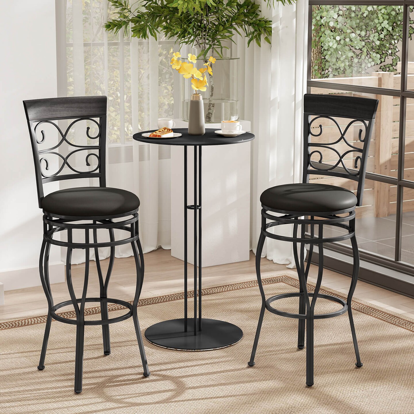 Costway Set of 2/4 Vintage Swivel Bar Stools 30'' Bistro Upholstered Dining Chairs Black