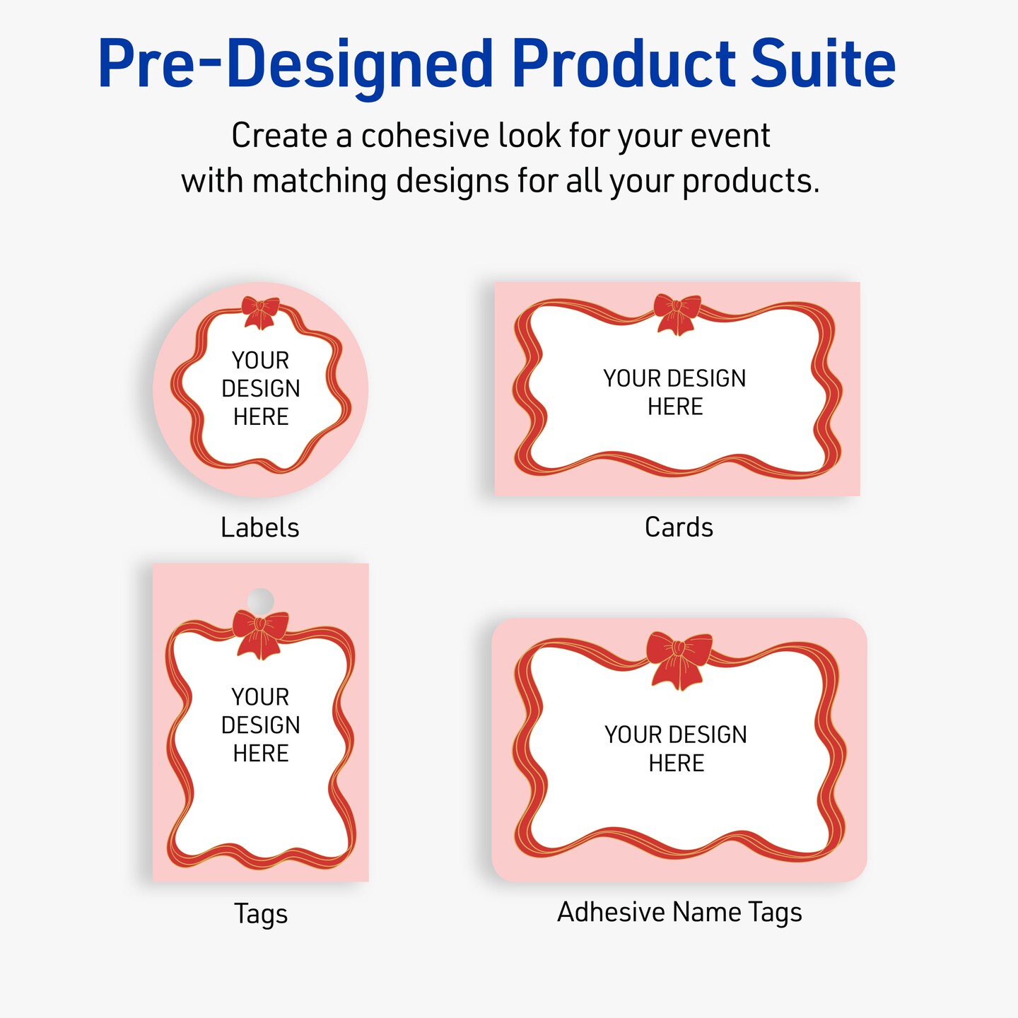 Avery Printable Rectangle Business Cards, 2" x 3.5", Matte White, Pre-printed Pink Border/Red & Metallic Gold Bow Design, Sure Feed Technology, Laser & Inkjet Compatible, 160 Total