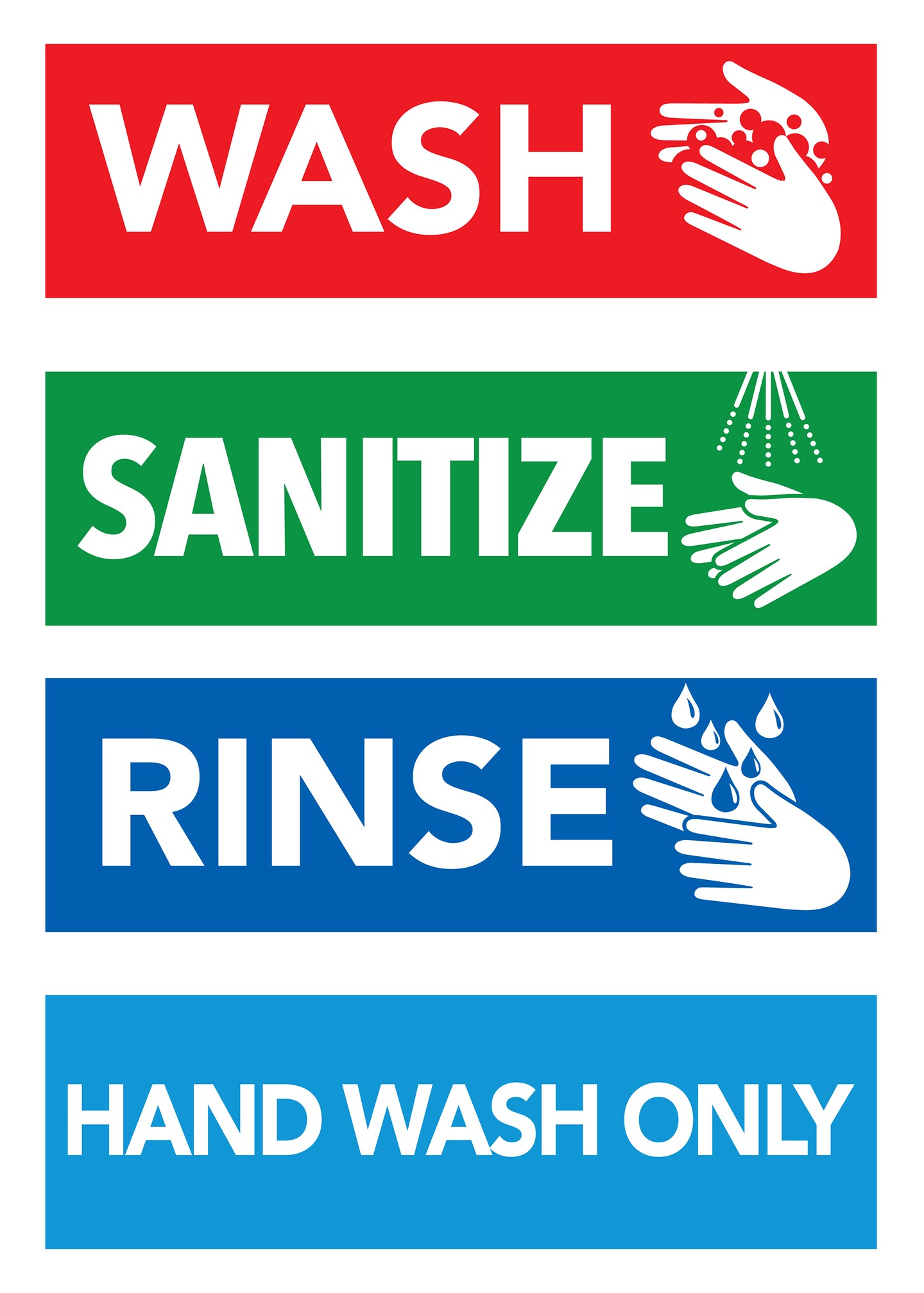 Glass Rinsing Sign Sign Decals Mult-Pack Sink With Symbol, Wash, Rinse, Dry, Sanitize, 2. ...