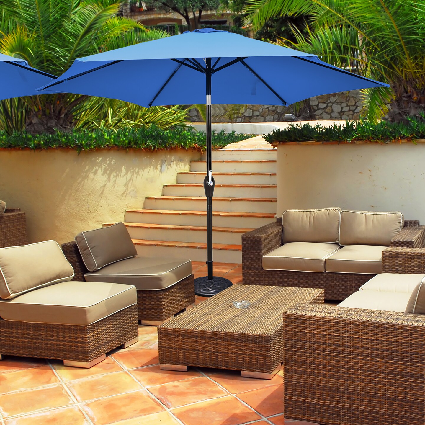 crank patio umbrella JEAREY 8-ft Navy Square Crank Patio Umbrella With Base in the Patio  Umbrellas department at Lowes.com