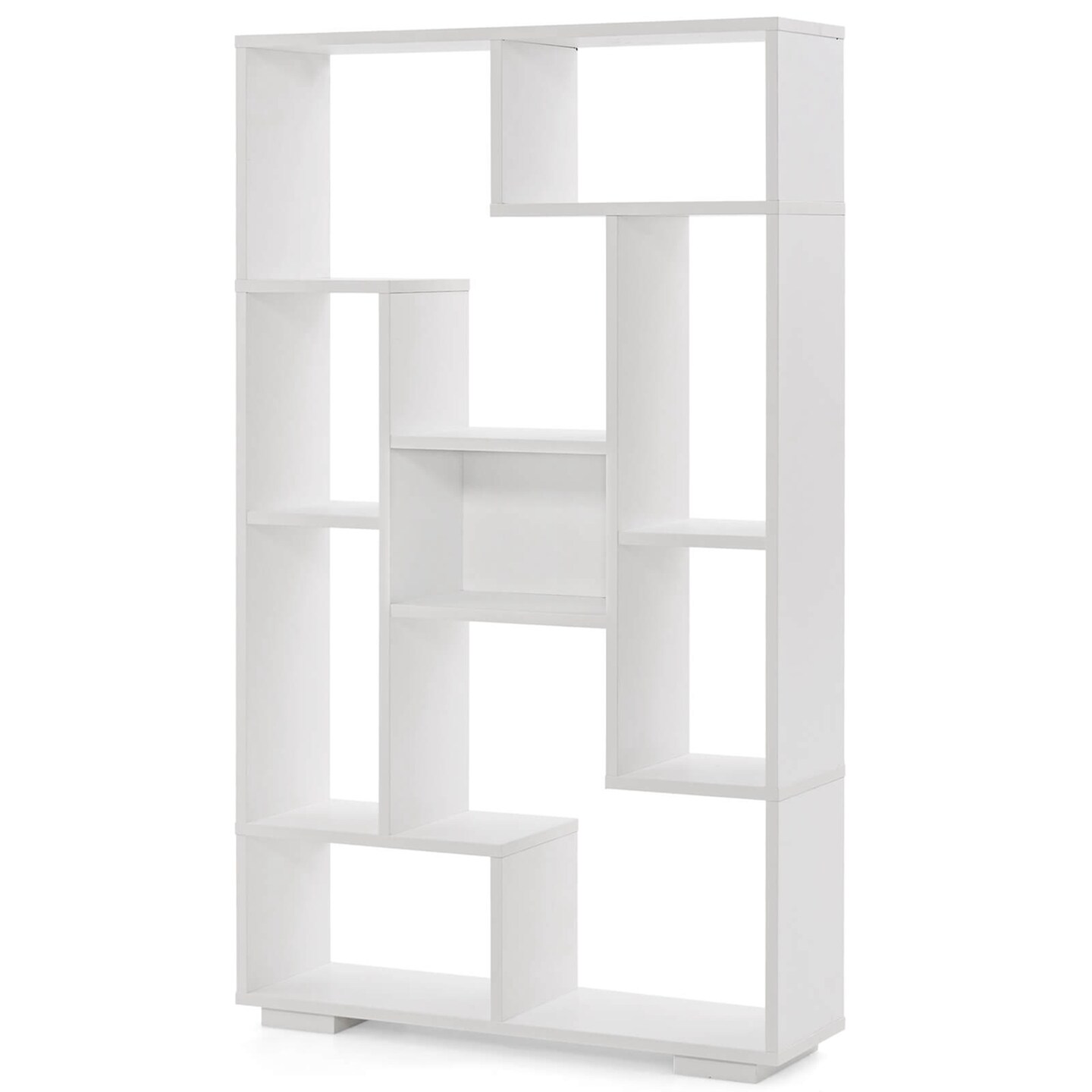 Costway 47" Tall Bookshelf Modern Geometric Bookcase with Open Shelves Anti-tipping Kits White/Black&Natural