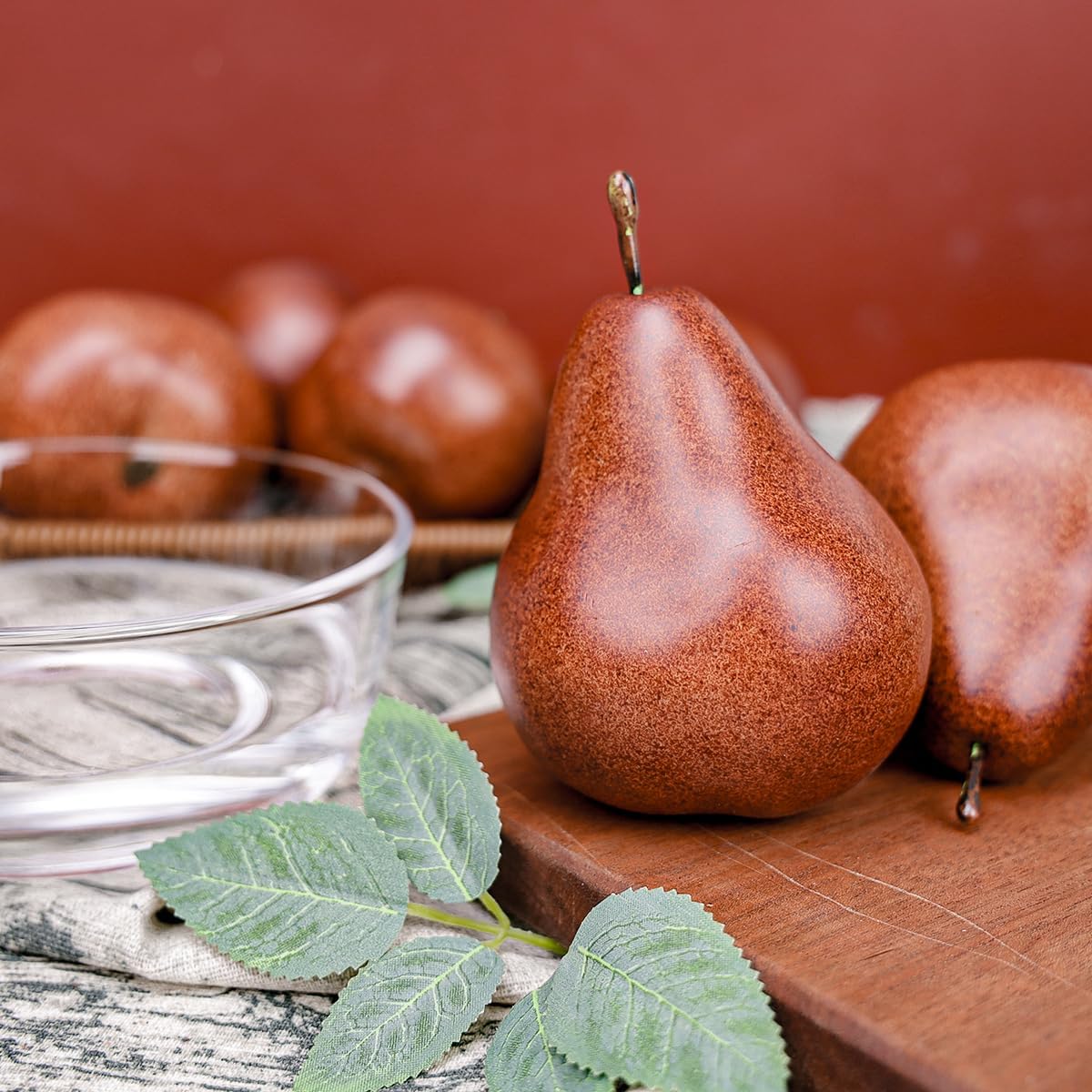 6 Pack Realistic Artificial Brown Pears - Fake Fruit Decor for Home