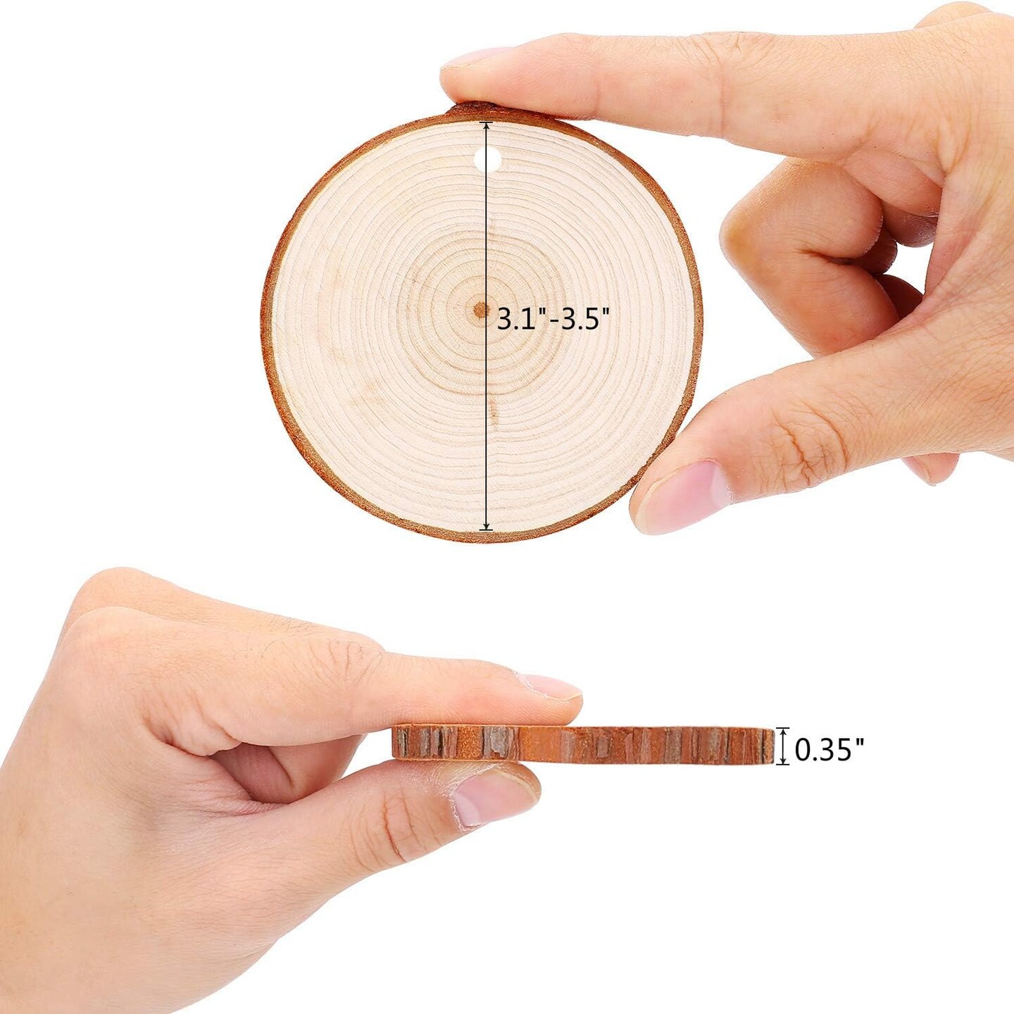 25PCS Predrilled Tree Wood Rounds &#x2013; 3.1&#x2013;3.5&#x22; Natural Unfinished Slices for Crafts, DIY &#x26; Holiday Ornaments