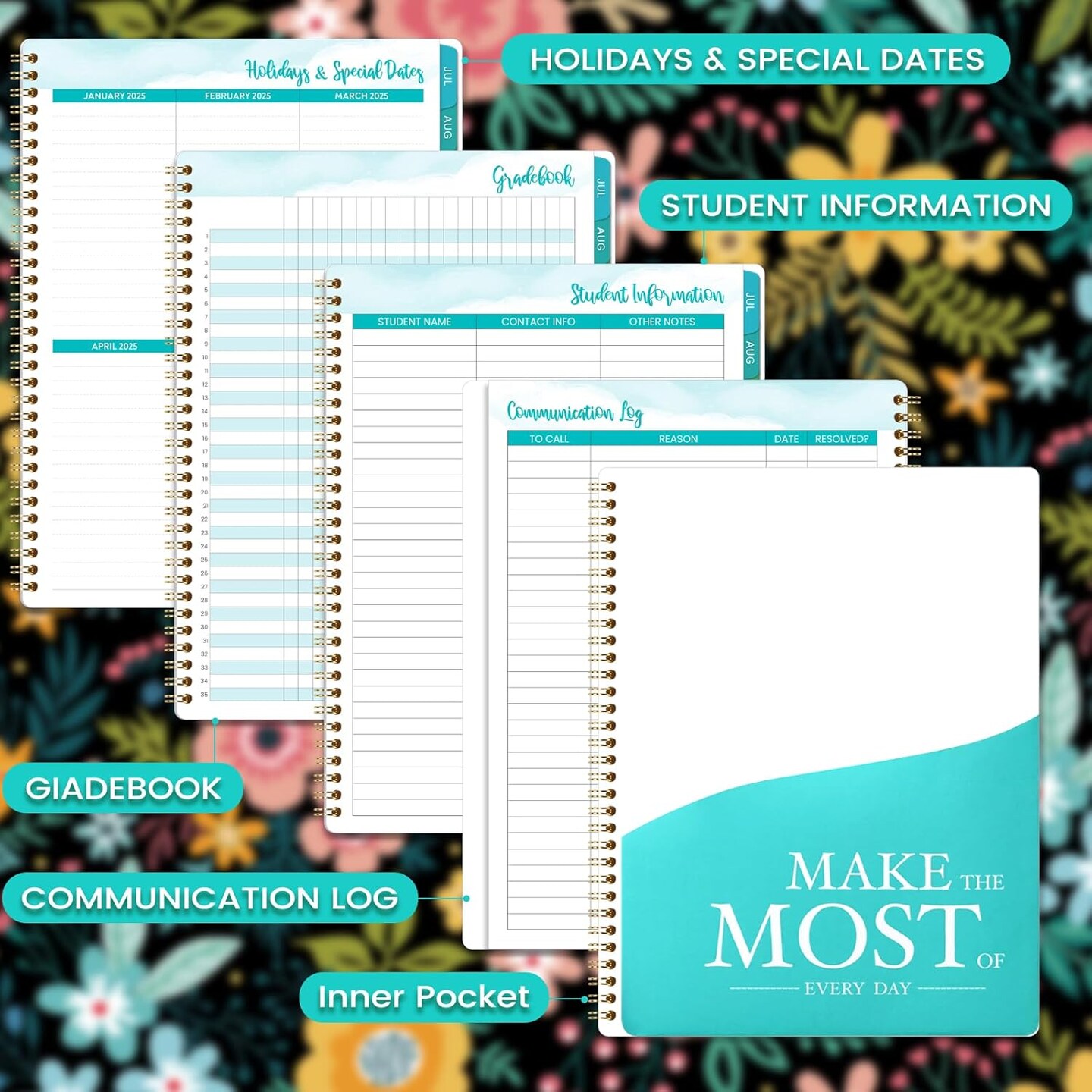 Teacher Planner 2025-2026 with Colourful Monthly Tabs - 8.5" x 11"