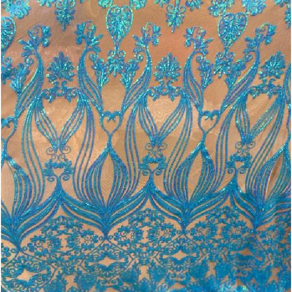 1 Yard Nude Baby Blue Damask Mesh Lace Iridescent Embroidered Fabric 48–50" Wide Bridal & Formal Wear