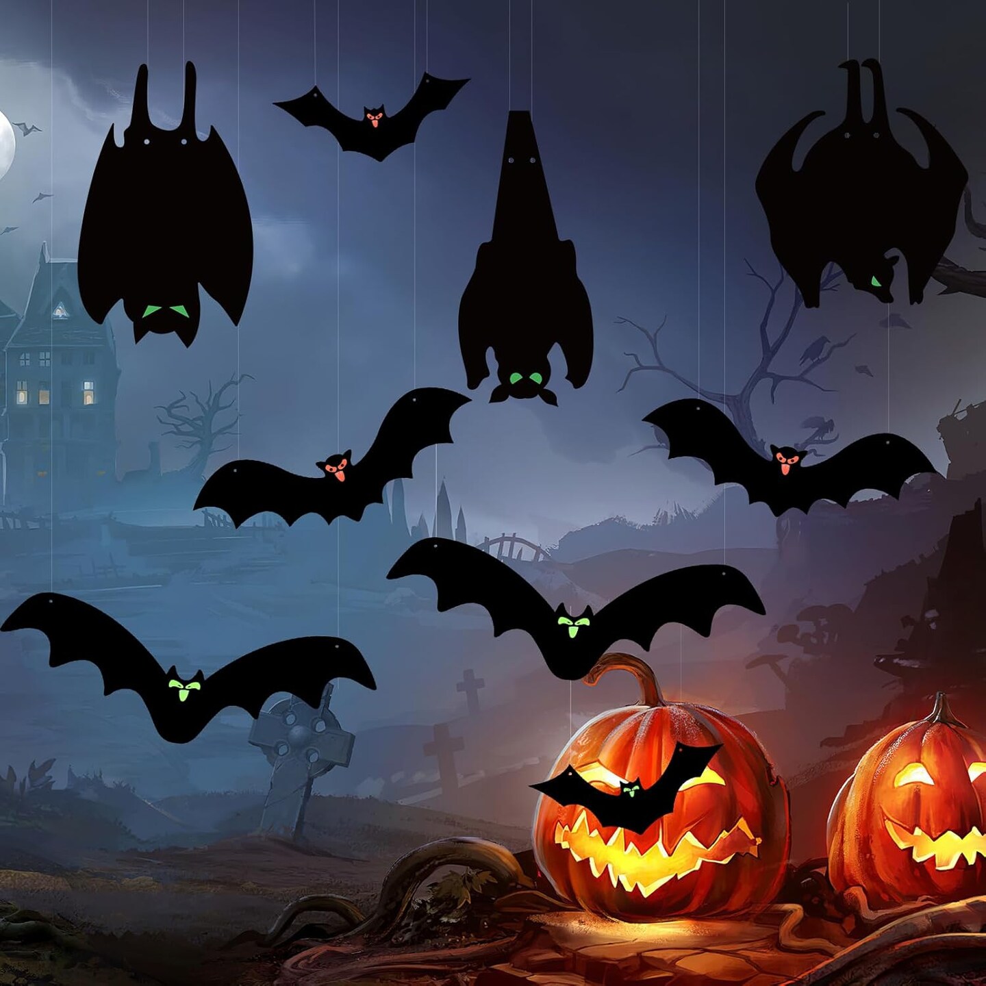 9 Pcs Hanging Bats Halloween Decoration