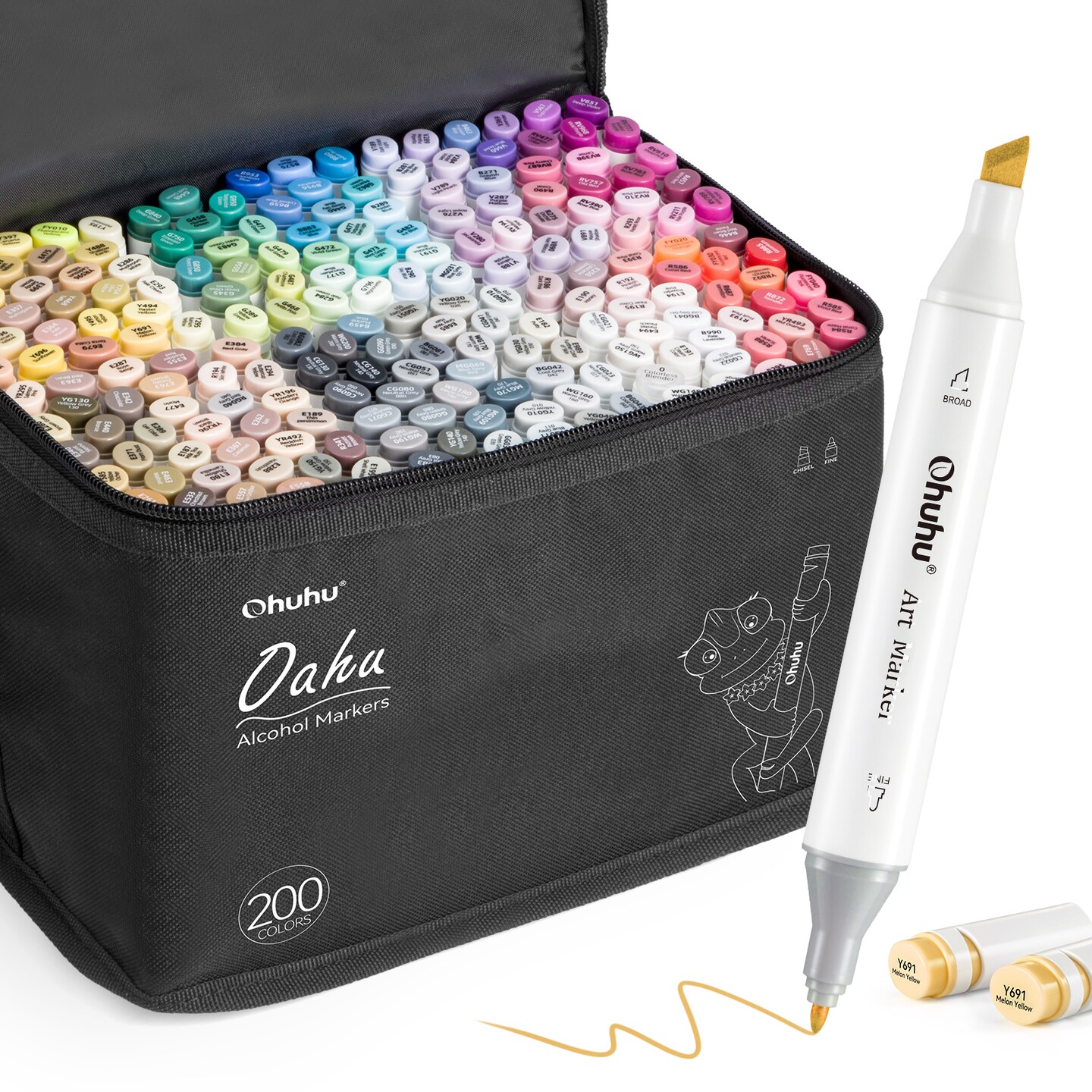 Ohuhu Oahu 200 Colors Alcohol-Based Markers - Dual Tip Chisel & Fine