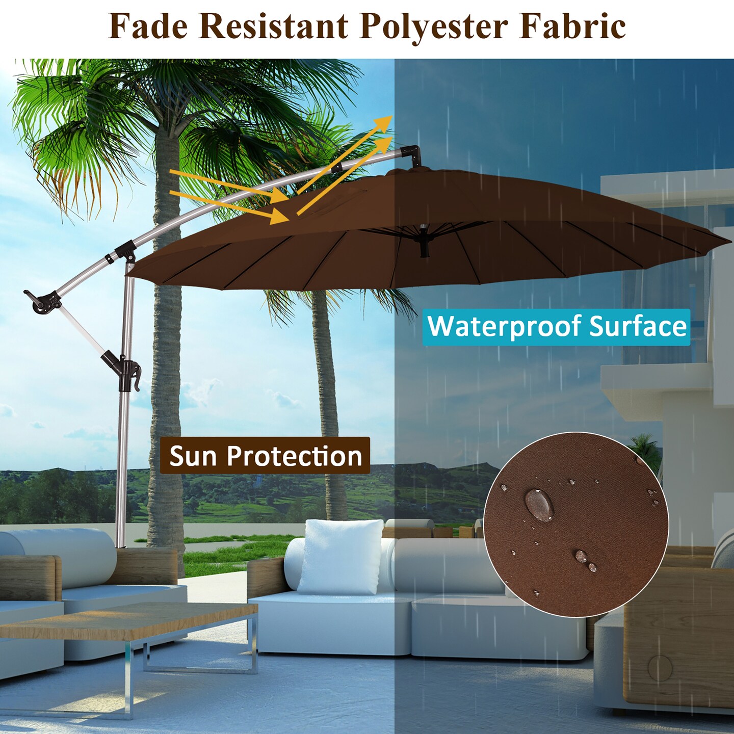 Costway 10ft Patio Offset Umbrella W/ Crank and Cross Base Aluminum