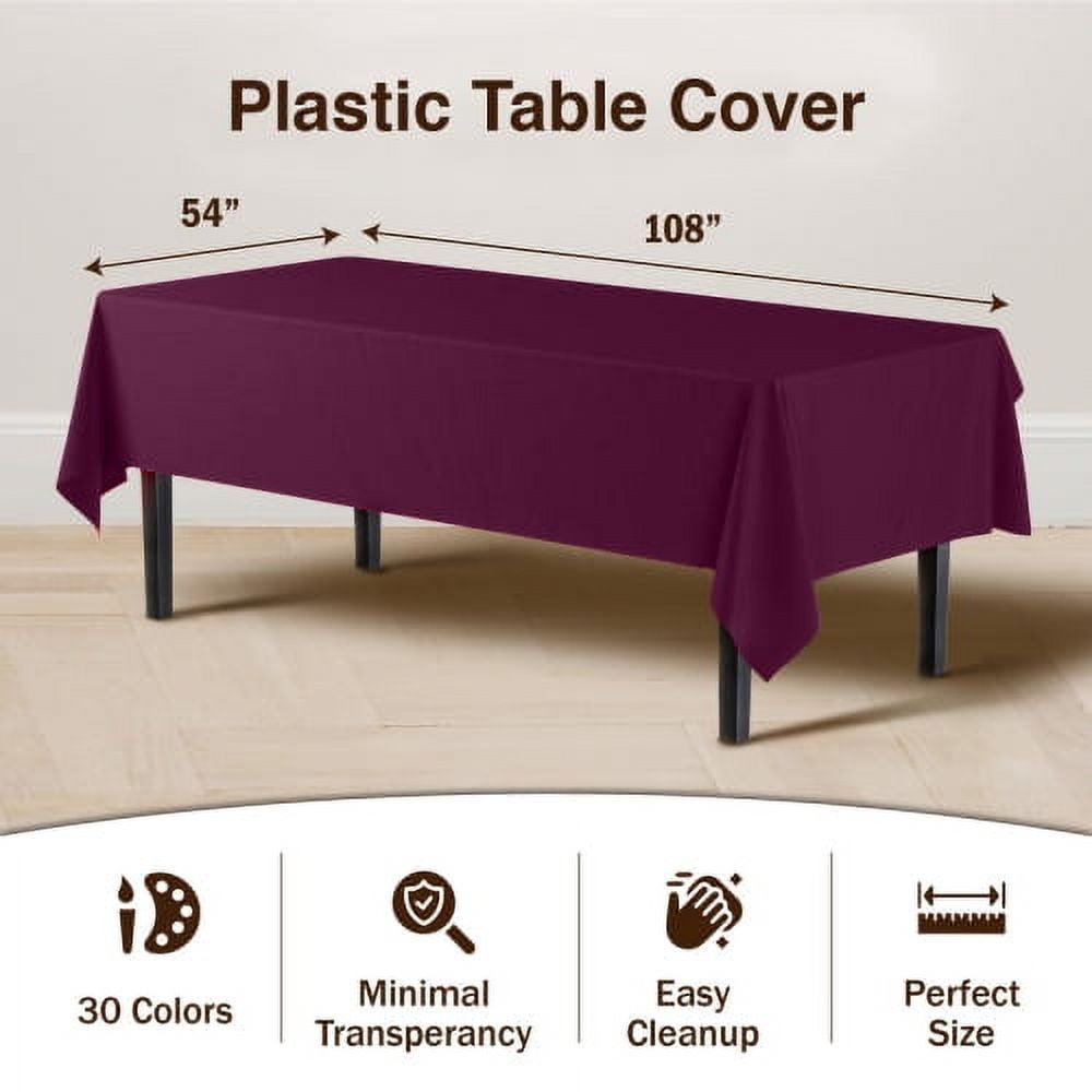 Exquisite 6-Pack Premium Plastic Tablecloth 54in. x 108in. Rectangle Plastic Table Cover