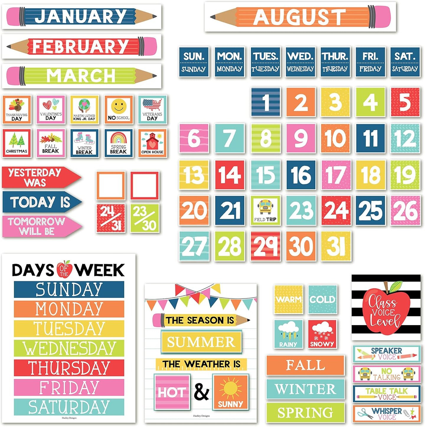 Colorful Classroom Calendar Set Bulletin Board Sets For Teachers