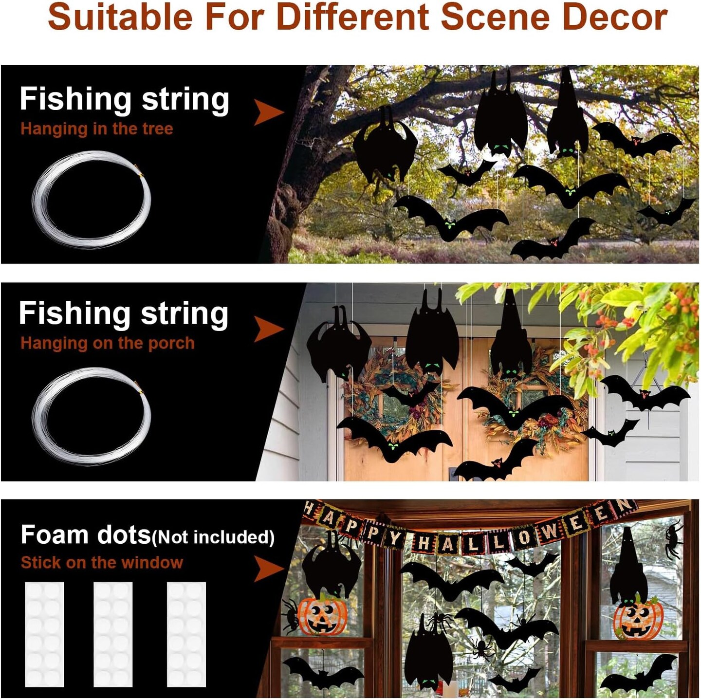 9 Pcs Hanging Bats Halloween Decoration