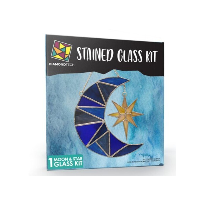 Moon & Star Pre-Cut Stained Glass Kit-Make your own Beautiful Glass Project.