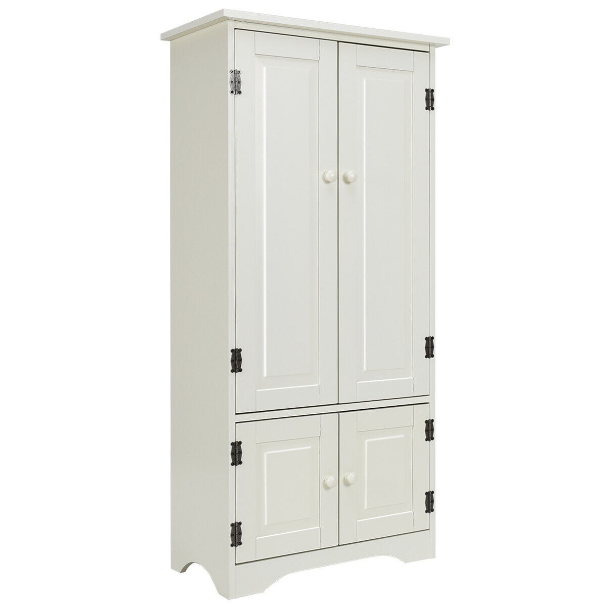 Costway Accent Storage Cabinet Adjustable Shelves Antique 2 Door Floor Cabinet Cream White/Black