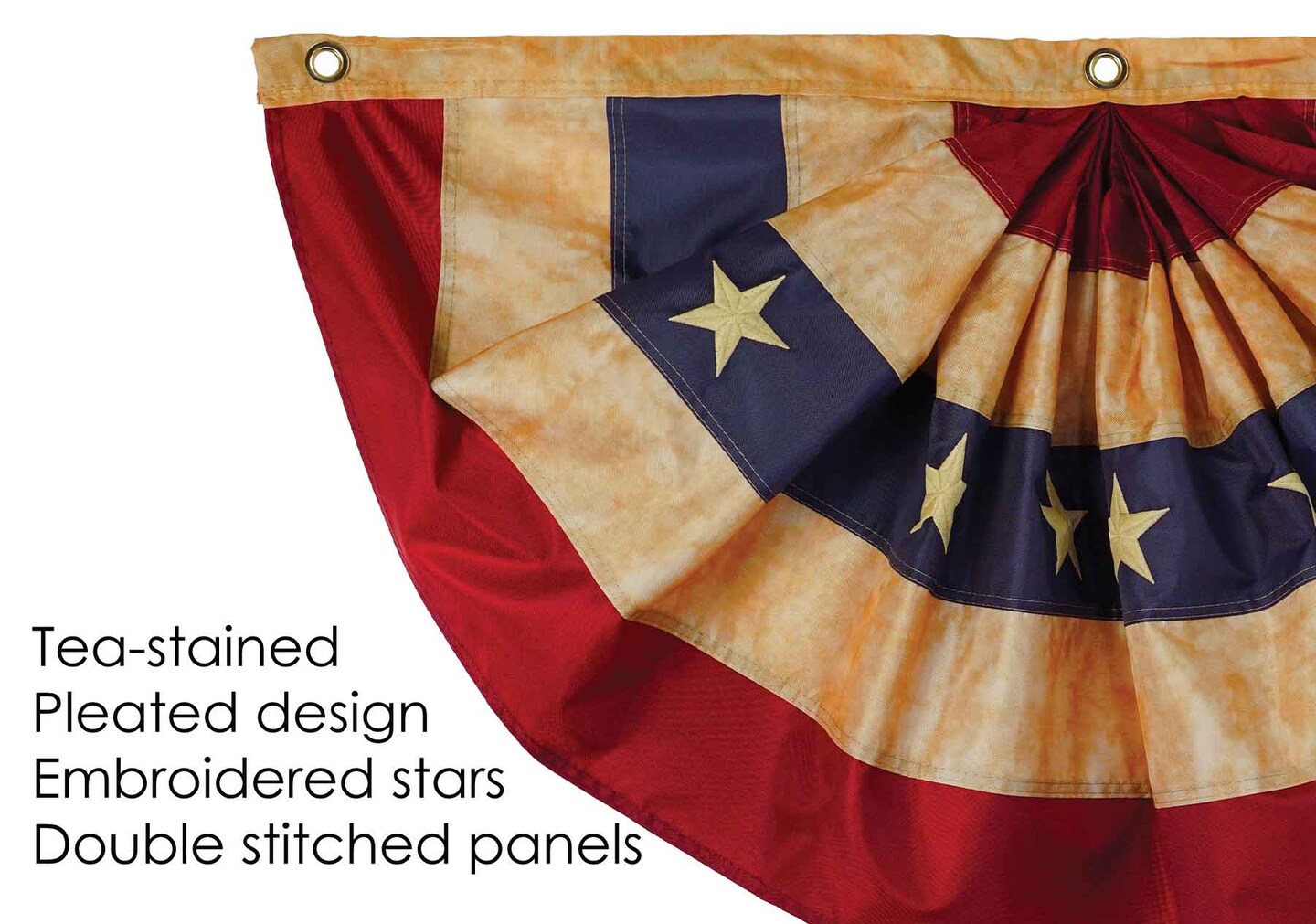 In the Breeze Stars and Stripes Pleated Fan Bunting, Antiqued/Tea-Stained, 3' x 6'