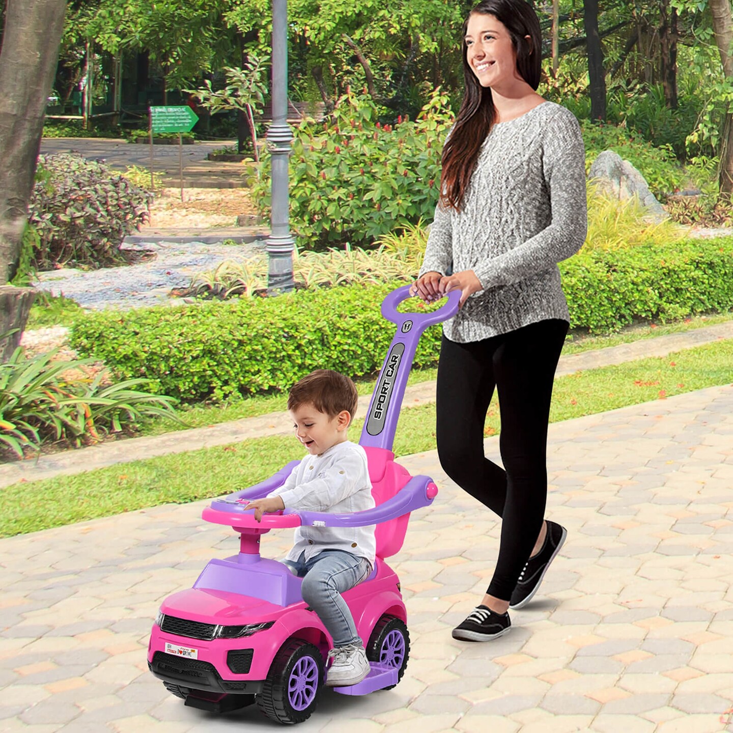 Costway 3 in 1 Ride on Push Car Toddler Stroller Sliding Car w/Music White\Black\Blue\Pink\Red