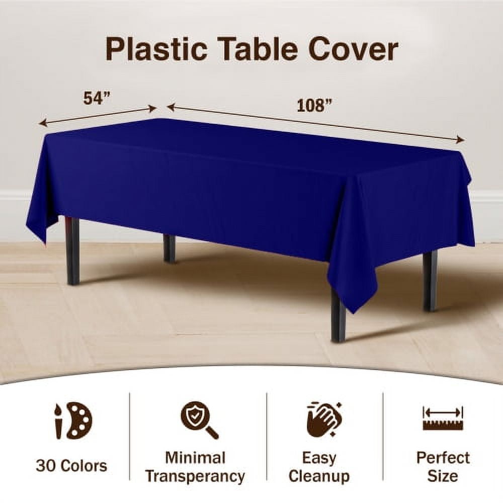 Exquisite 6-Pack Premium Plastic Tablecloth 54in. x 108in. Rectangle Plastic Table Cover