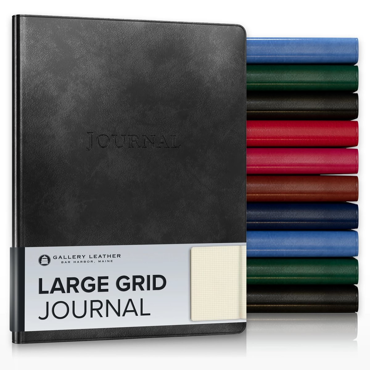 Gallery Leather Grid Journal - Crafted in Maine, USA - Elegant Leather Notebook with 192 Grid Pages , 9.75x7.5 ", Large Grid