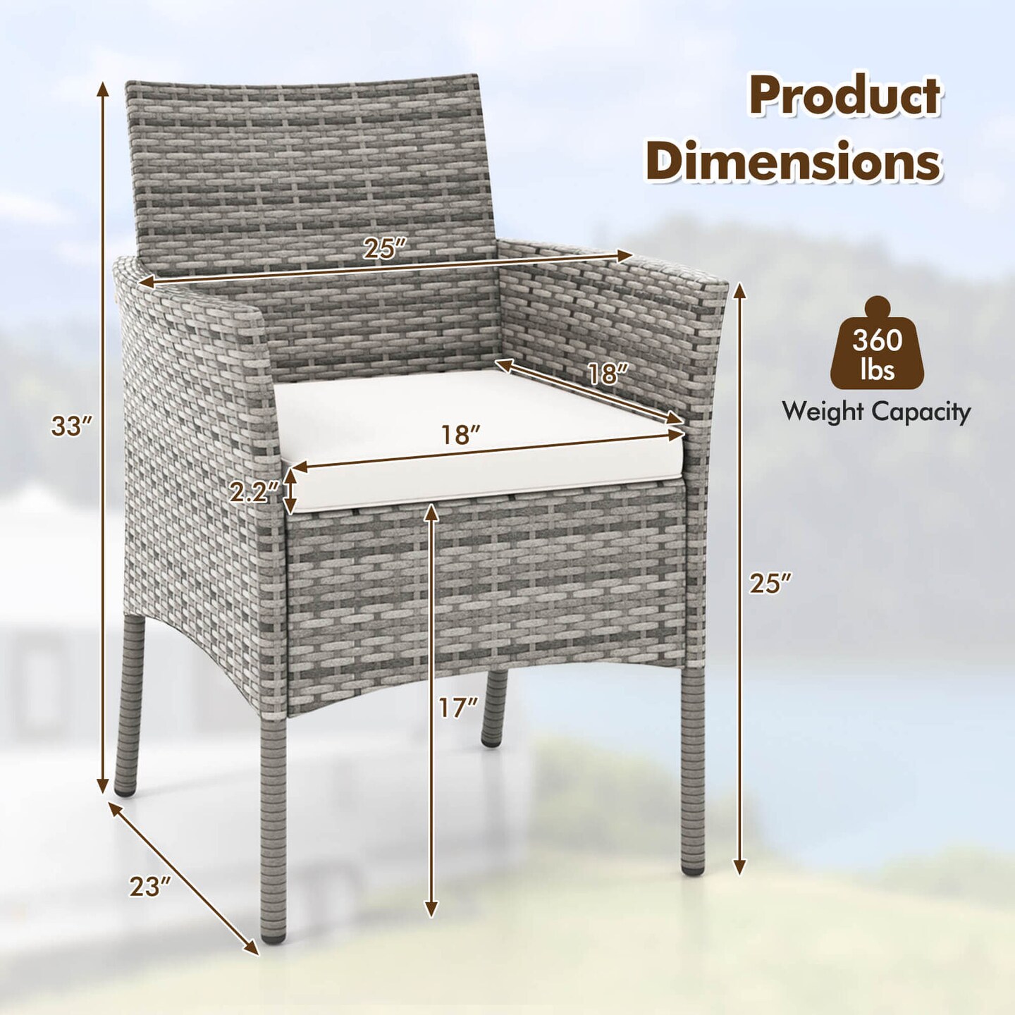 Costway Set of 2 Patio Rattan Arm Dining Chair Cushioned Sofa Furniture White