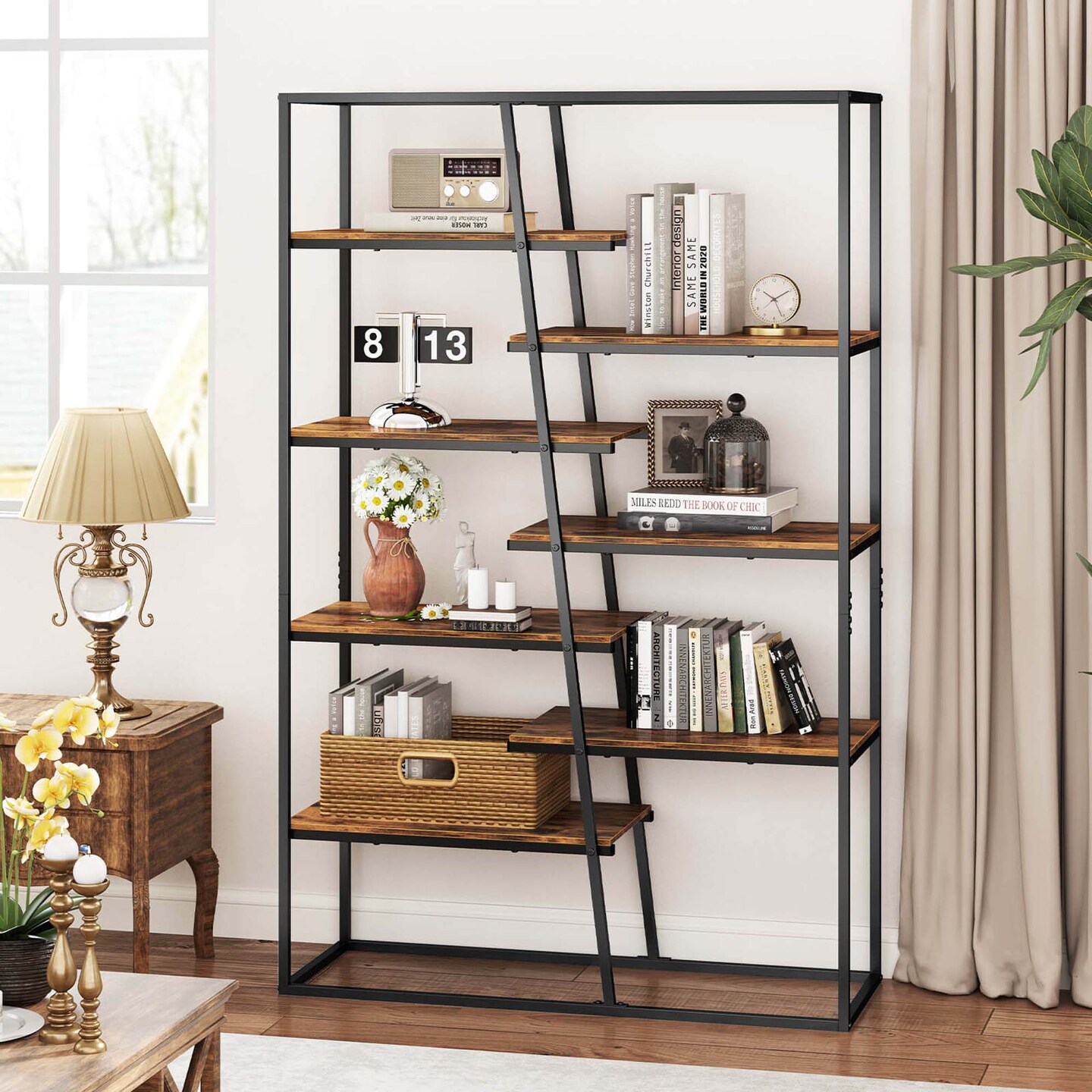 Costway 71" Tall Bookshelf with Heavy-duty Metal Frame 7-Tier Industrial Etagere Bookcase