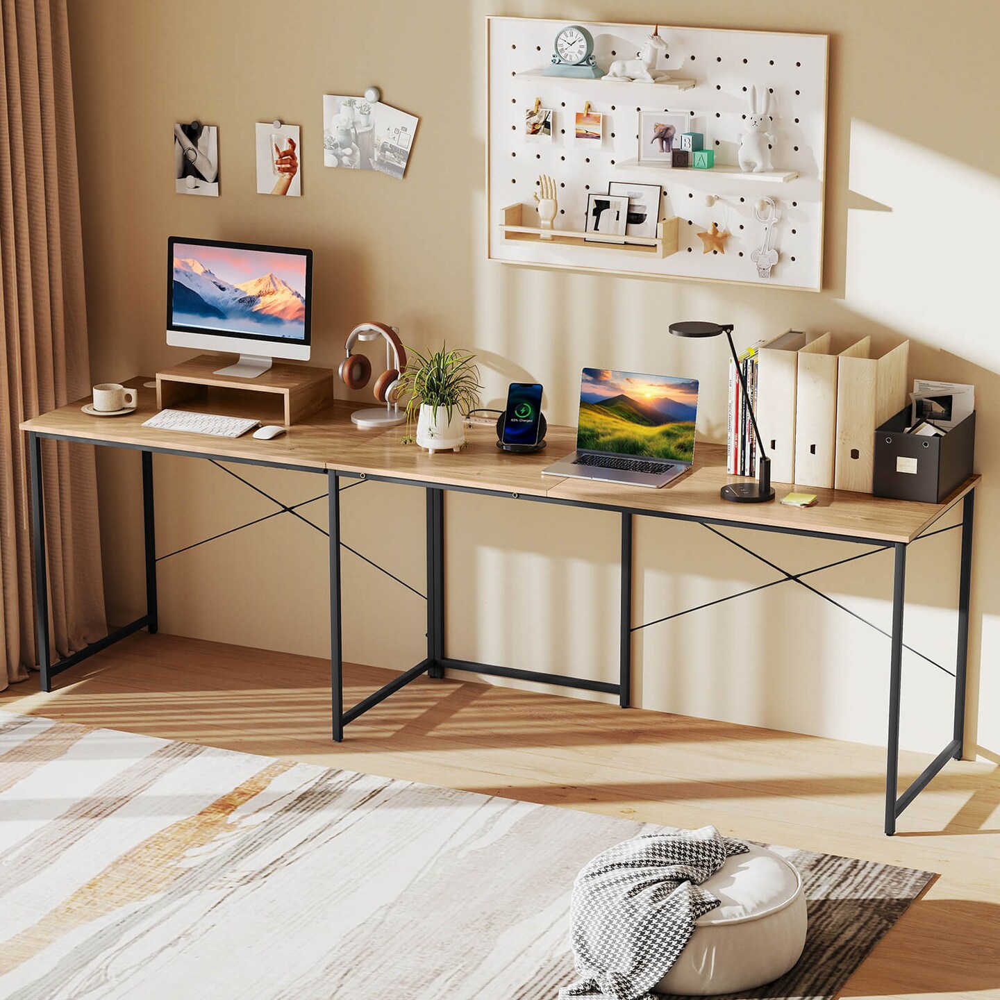 Costway L-Shaped Reversible Computer Desk 2-Person Long Table w/Monitor Stand