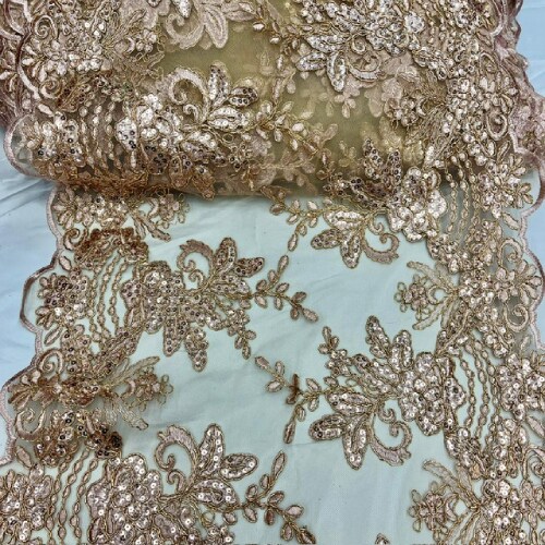 3 Yard Dusty Rose Sequin Lace Fabric 100% Polyester Embroidered Mesh for Evening Gowns & Bridal Wear