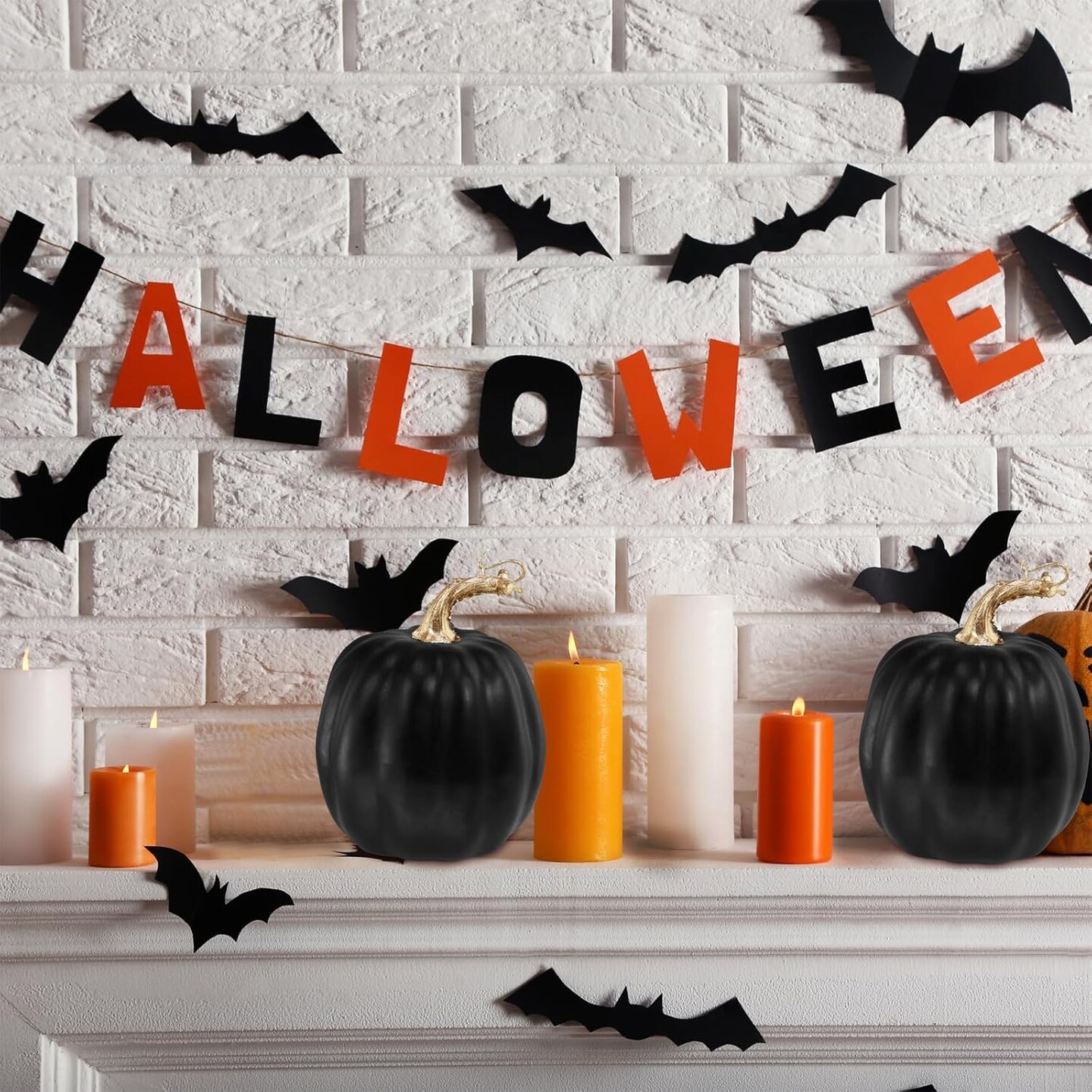 4 Pcs Black Artificial Pumpkins - 6.7" Tall Faux Foam Pumpkins for Halloween Decor - Modern Matte Black Autumn Pumpkins for Thanksgiving Table Centerpieces, Mantel, and Shelf Decoration