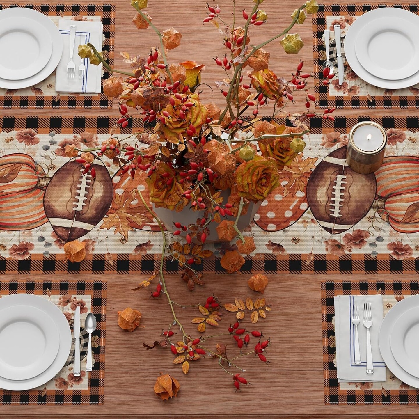 Fall Football Pumpkin - Table Runner