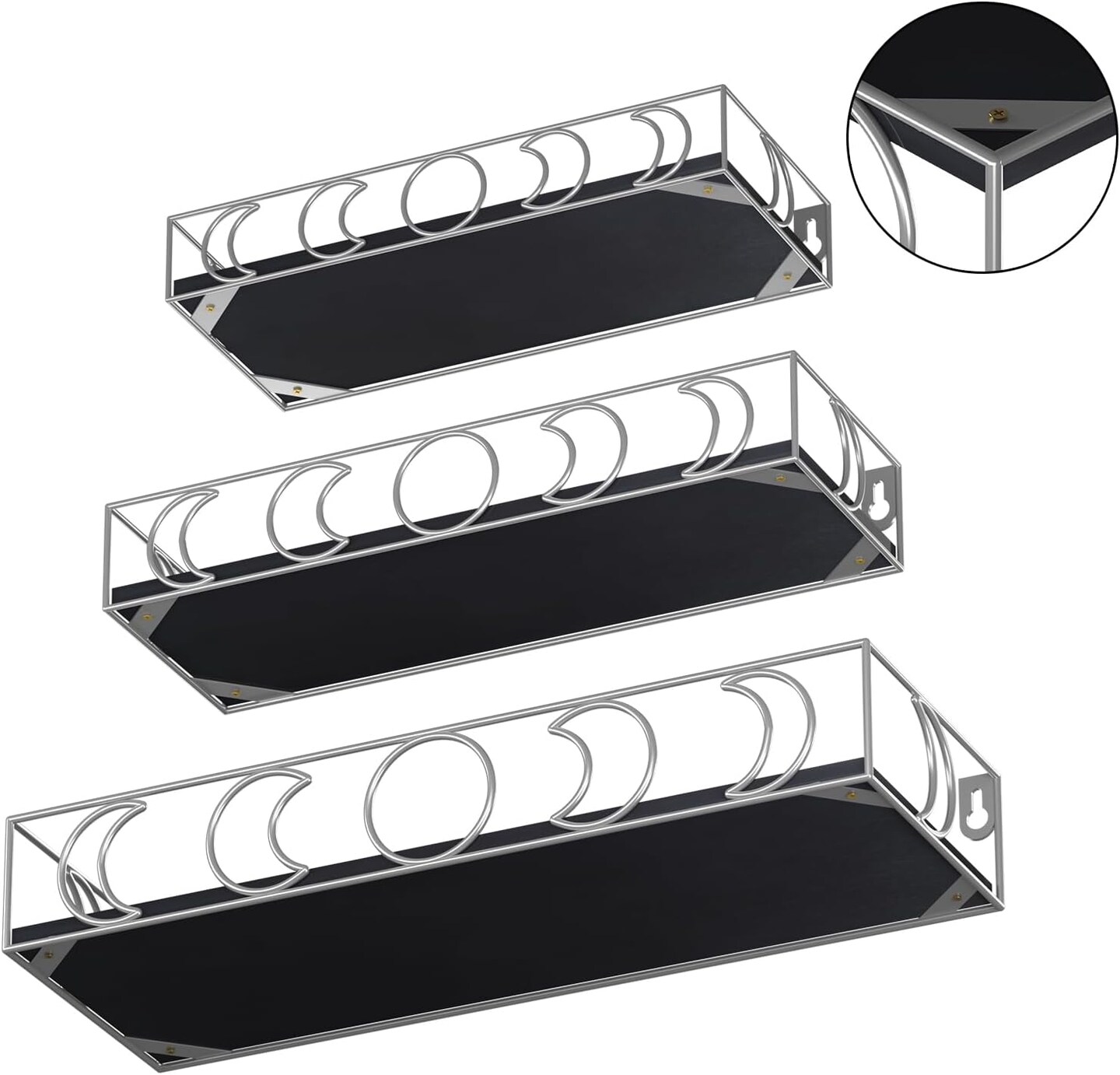 Moon Phase Wall Shelves Black Silver