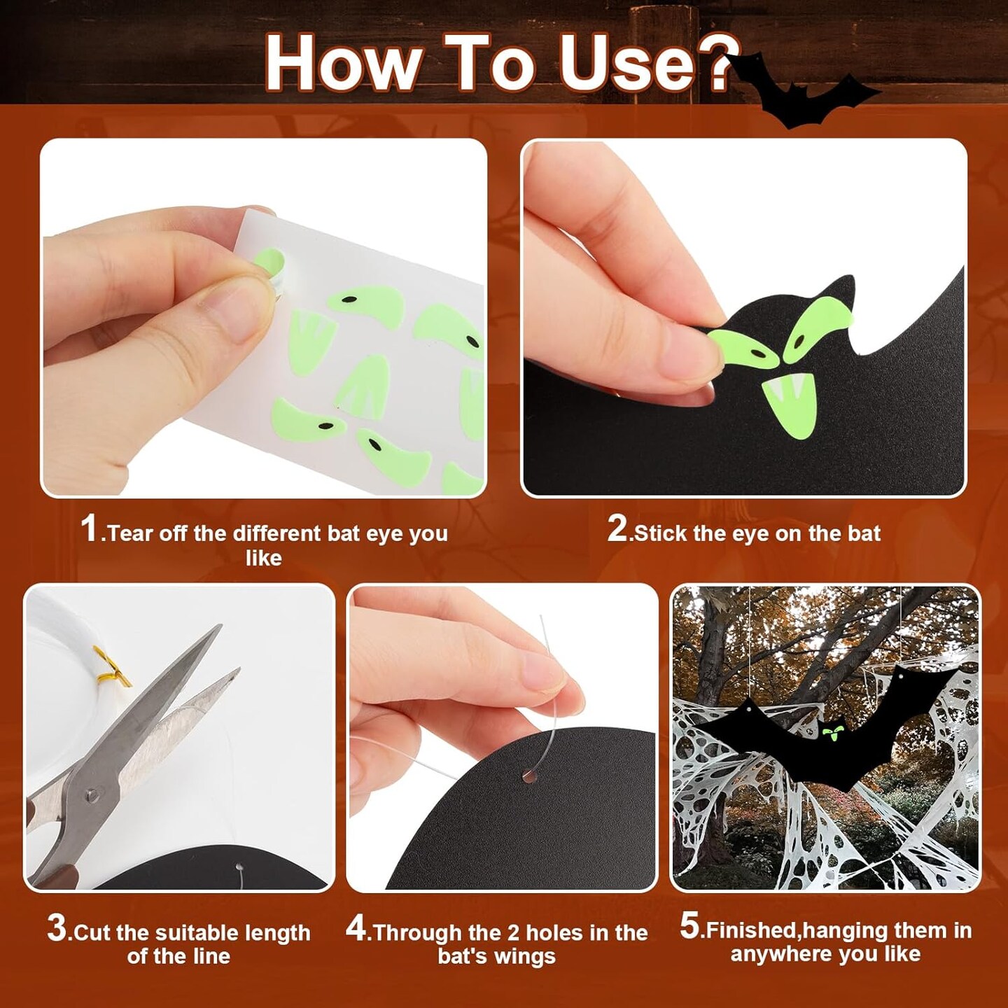 9 Pcs Hanging Bats Halloween Decoration