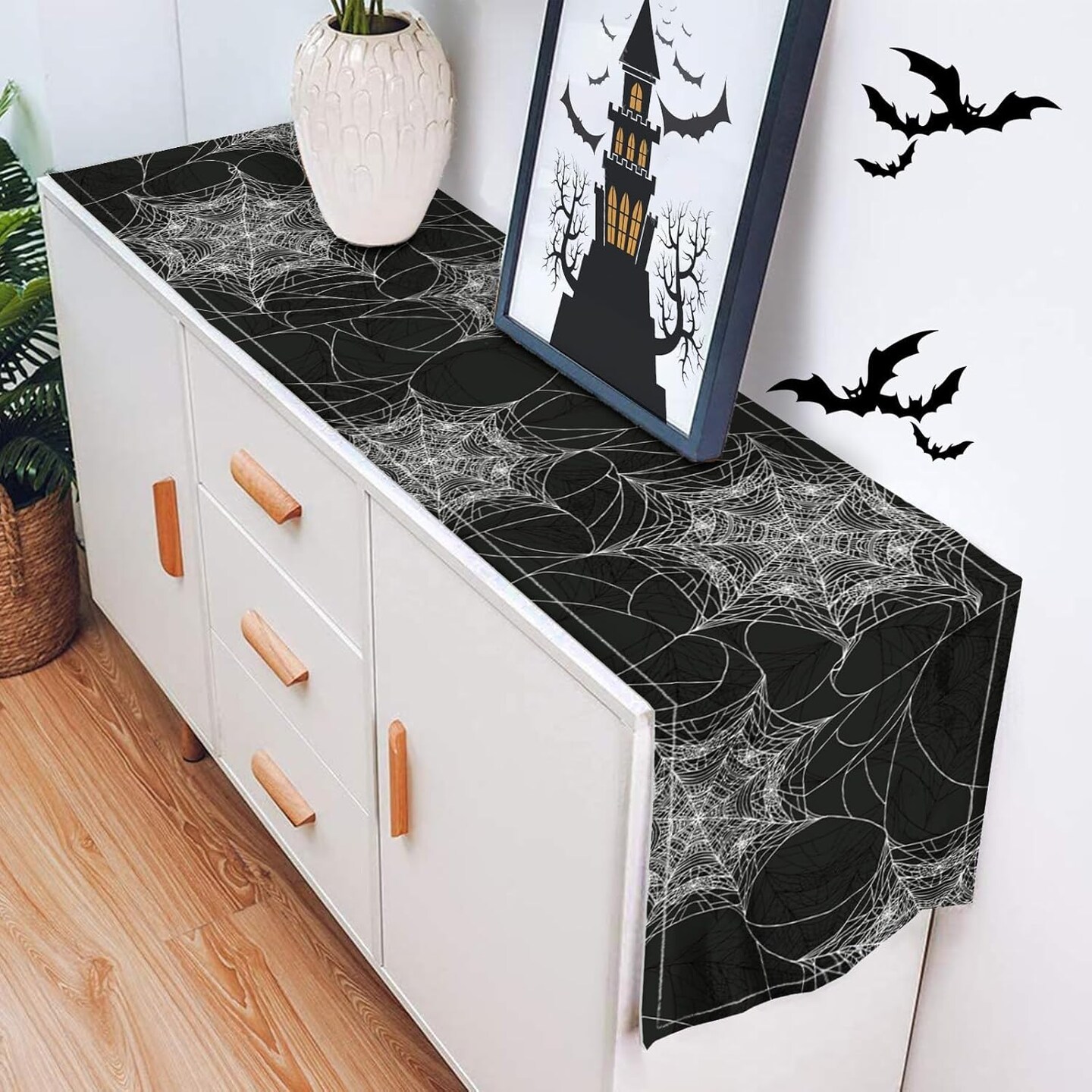 Halloween Spider Web Table Runner Fall Black Burlap Table Runners