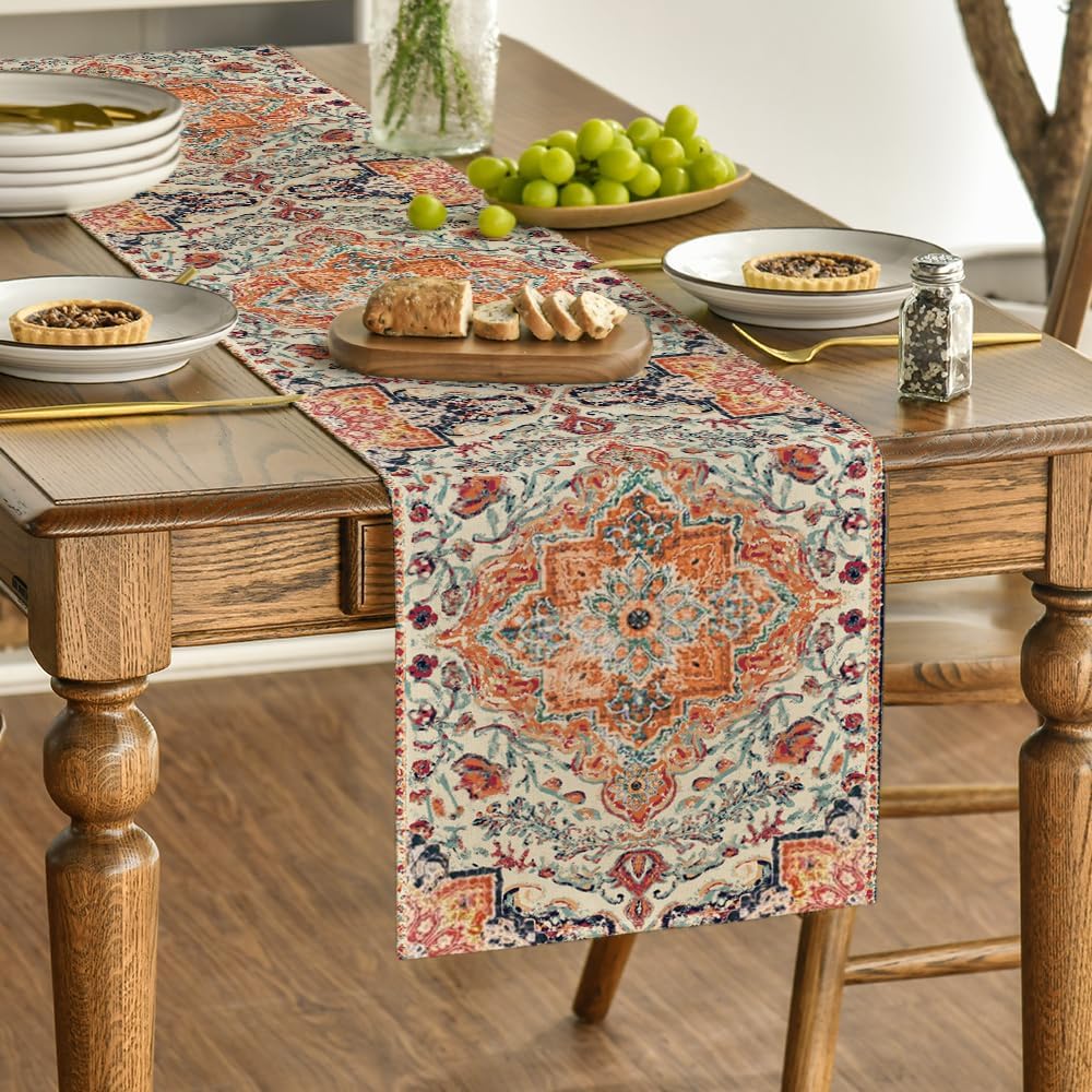 Boho Bohemia Style Orange Table Runner (Orange) 13" x 72", Table Runner