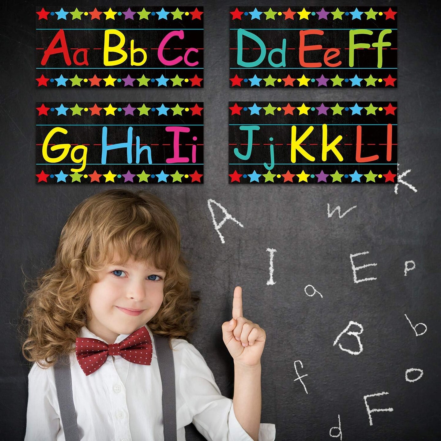 Alphabet Bulletin Board Set Alphabet Poster Chart Number Line for Classroom Wall Decorations (Black)