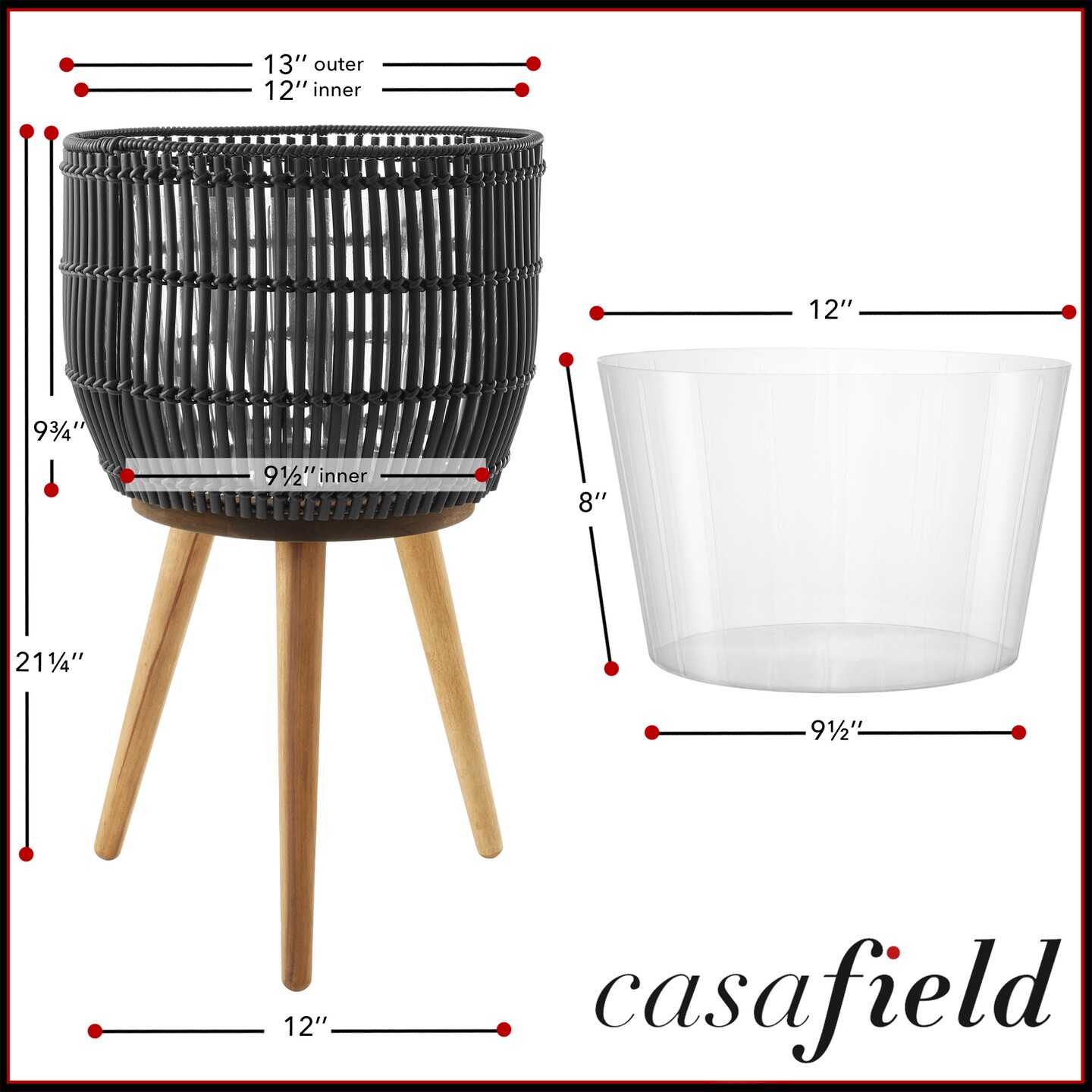 Casafield Indoor Planter with Stand, Floor Planter with Wood Legs, Large Plant Pot Cover Basket with Liner for Houseplants, Flower Pots and Trees