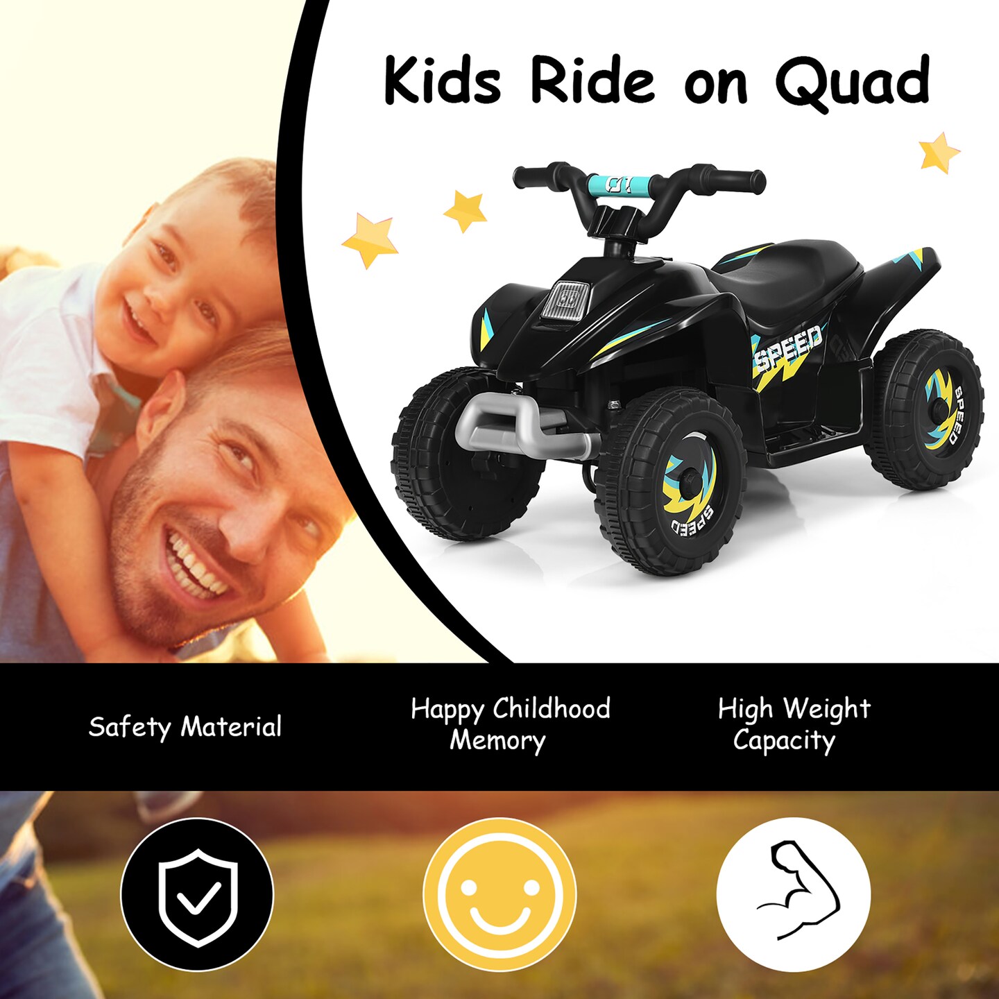 Costway 6V Kids Electric Quad ATV 4 Wheels Ride on Toy Toddlers Forward & Reverse White/Black/Blue/Red