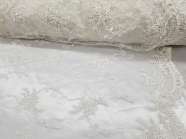 1 Yard Off White French Floral Mesh Lace Fabric for Wedding Dresses and Decorations 50/54 Inch Width
