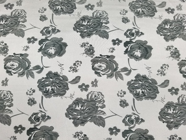 1 Yard Charcoal &#x26; Silver Floral Satin Jacquard Brocade Fabric for Jackets Dresses Decor 60 Inch Width