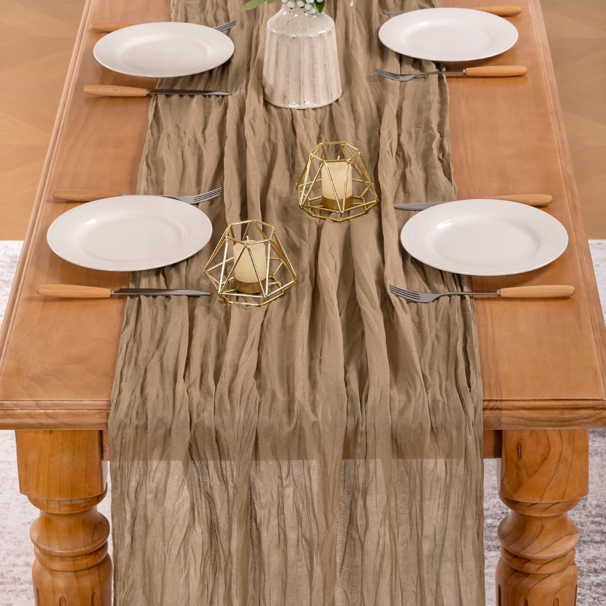 6-Pack Extra Long Cheesecloth Table Runners, 14ft Nude Boho Gauze Table Runners (35 x 170 Inches), Bulk Rustic Sheer Fabric for Wedding Receptions, Baby Showers, Bridal Parties & Banquets