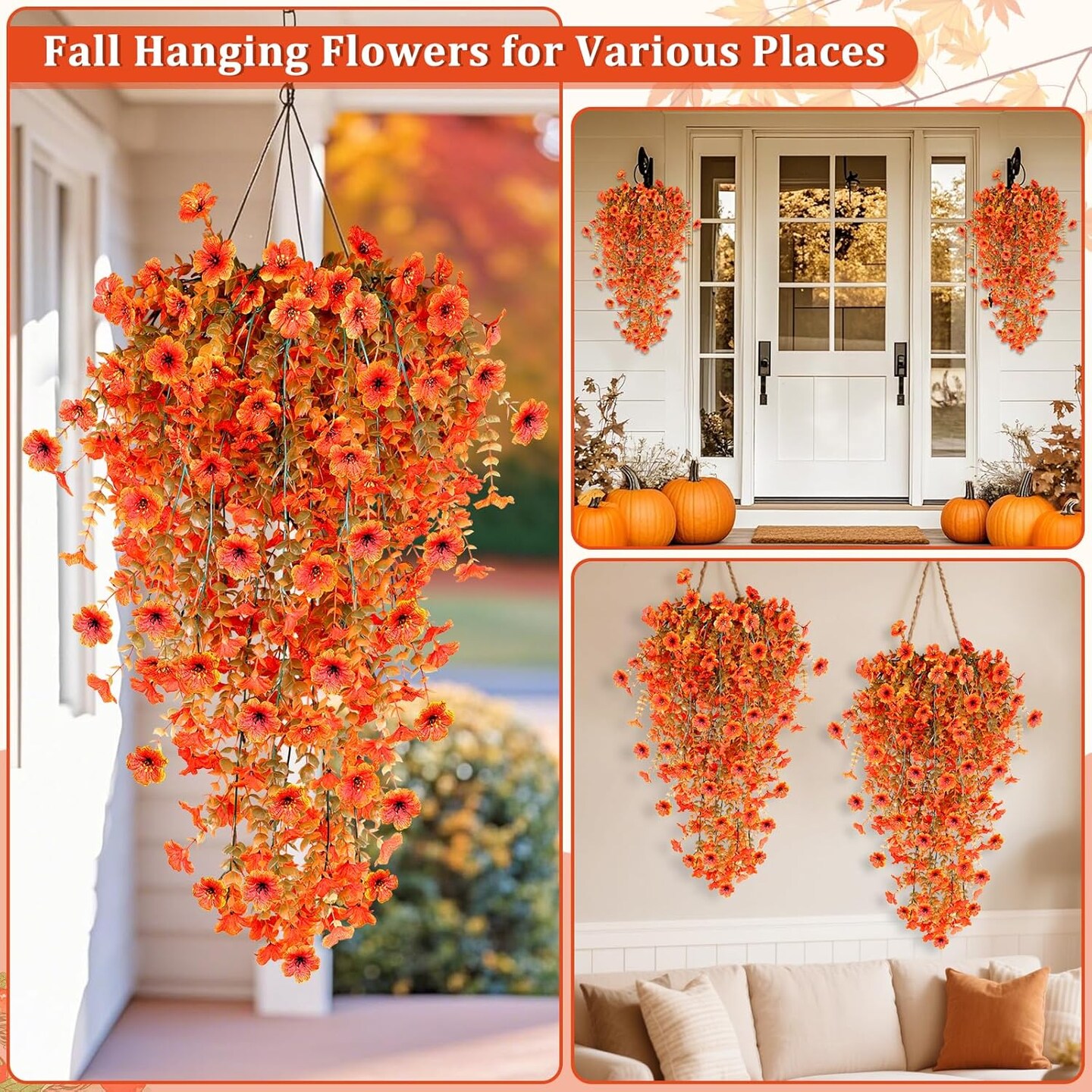 4 Pcs Artificial Hanging Fall Flowers Fake Mums for Outdoors
