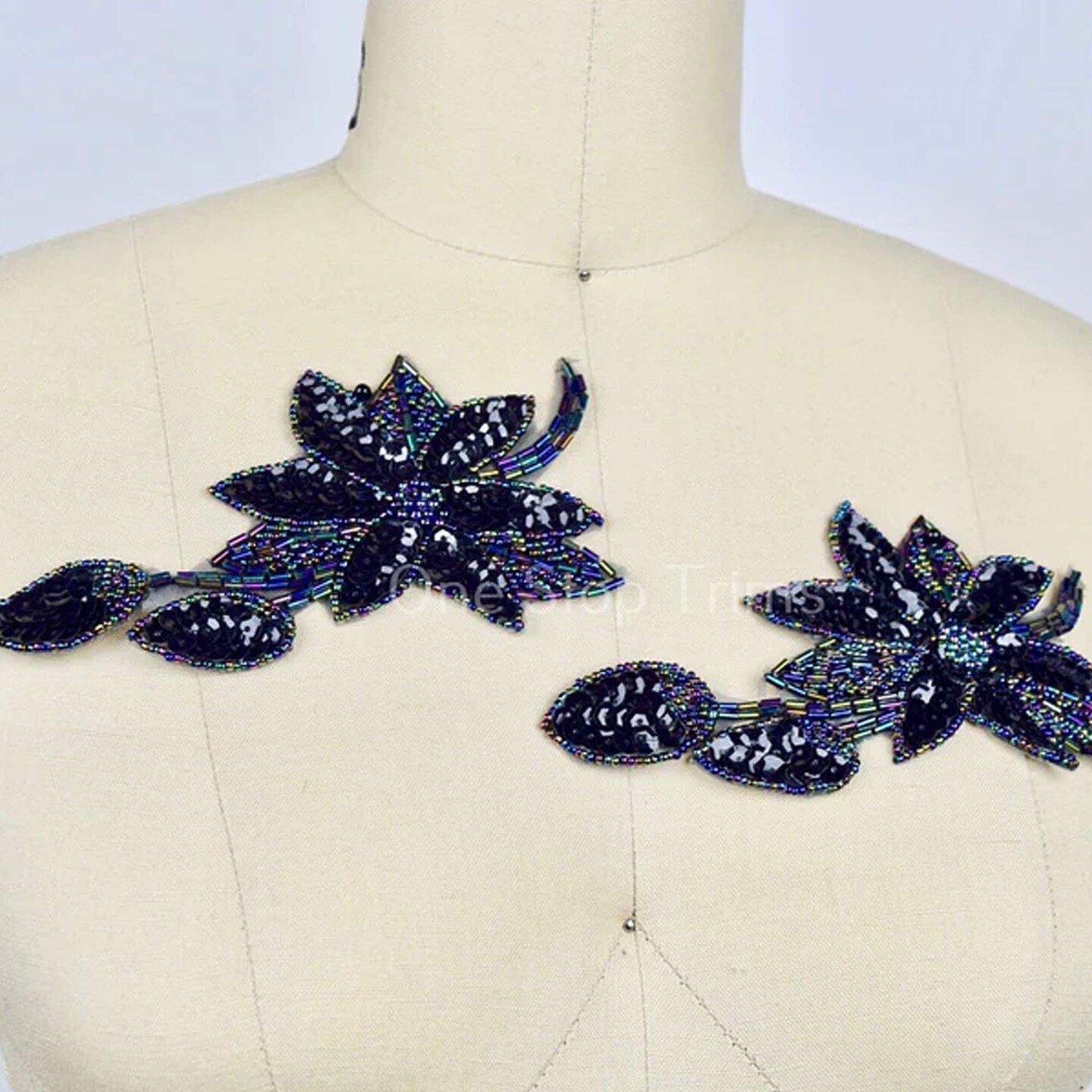 1 Piece 6x3.25 Elegant Black Purple Beaded Sequin Flower Applique Patch Costume Craft