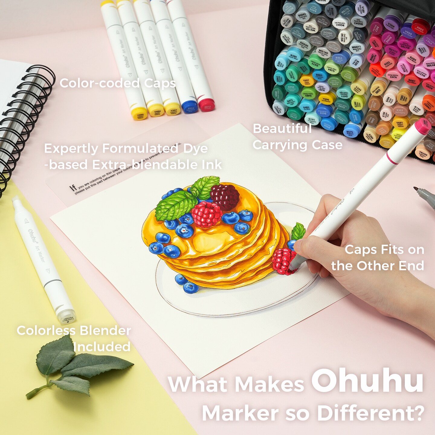 Ohuhu Oahu 120 Colors Alcohol-Based Markers - Dual Tip Chisel &#x26; Fine