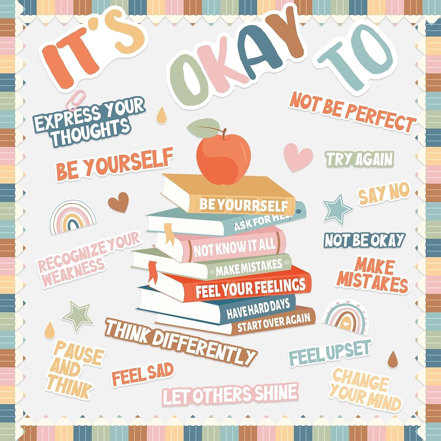 Boho Mental Health Bulletin Board Set (Colorful) 47 x 47 inches
