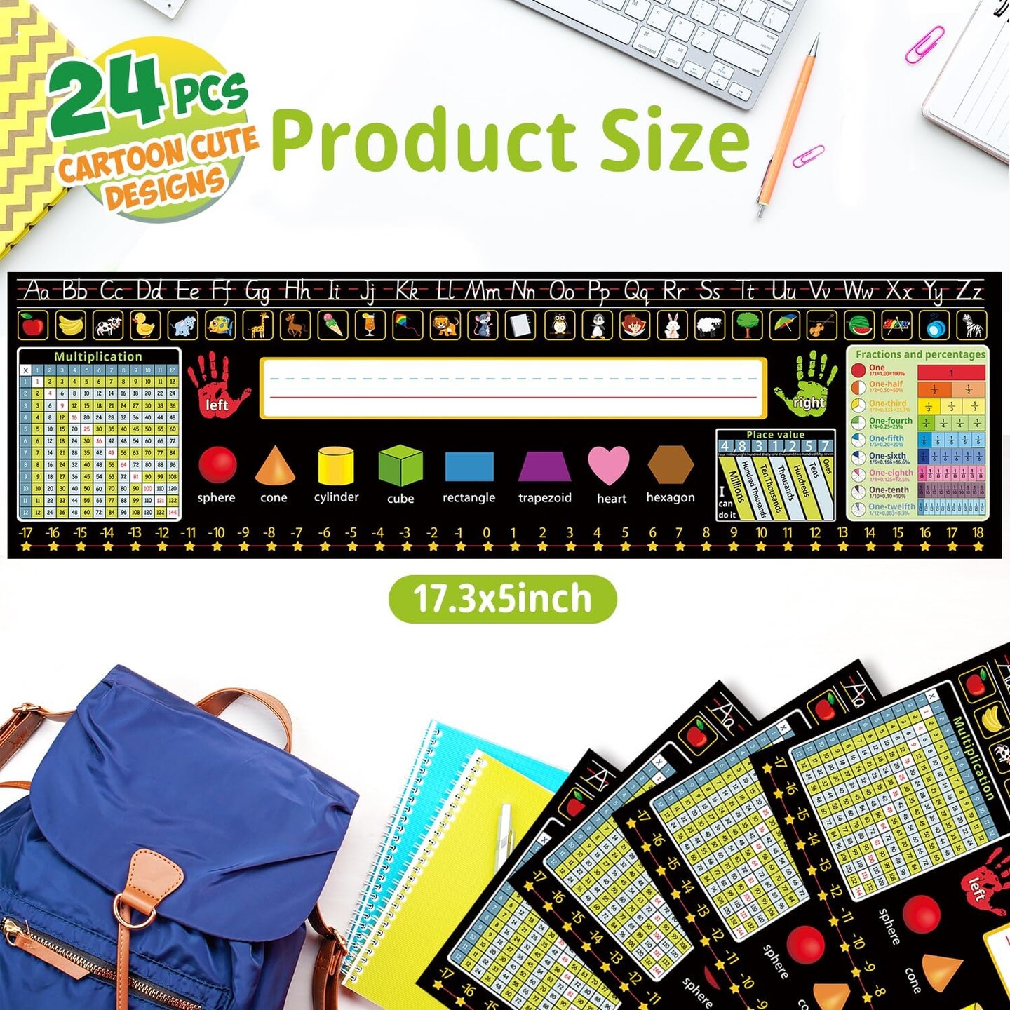 Self Adhesive Name Tags for Classroom Student Desks (Black Name Tags) 17.3 x 5 Inch