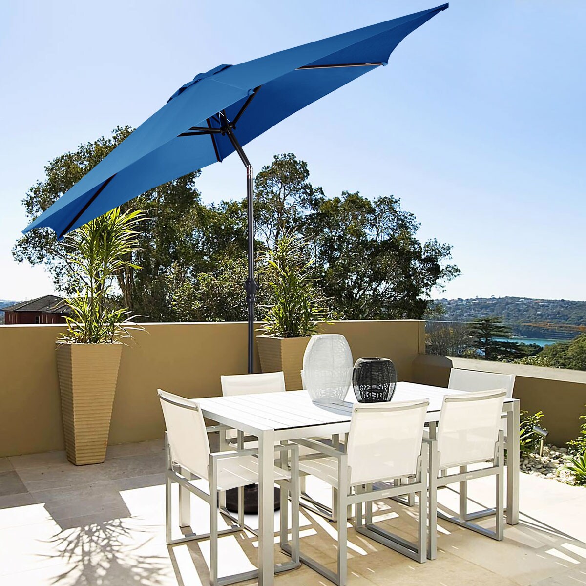 Costway 9FT Patio Umbrella Patio Market Steel Tilt W/ Crank Outdoor Yard Garden Blue
