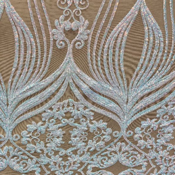 1 Yard Iridescent Pink Damask Lace Fabric Embroidered Mesh for Bridal Gowns, Evening Dresses 48-50&#x201D; Wide